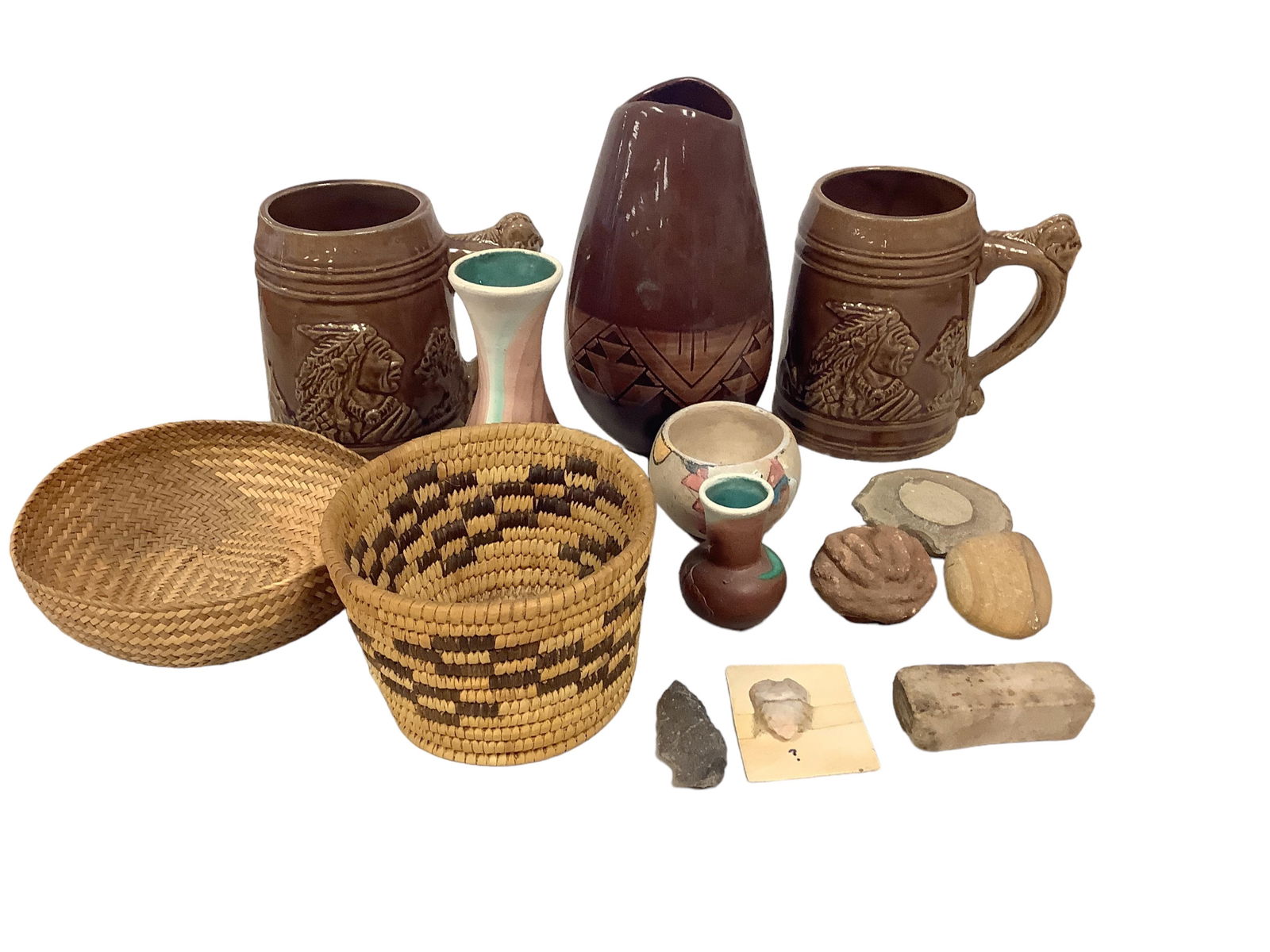 American Indian Mugs, Vases, Baskets and Stones .25" to 7.25" (1 of 5)