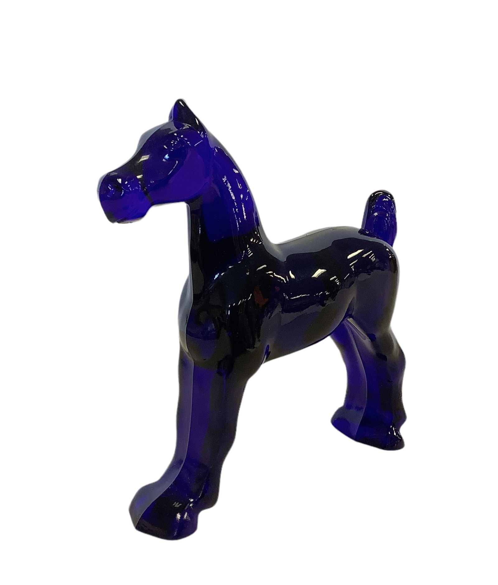 Marked Heisey by Dalzell: Marked Heisey by Dalzell(1) cobalt blue show horse, 7 1/4" H. See photos.