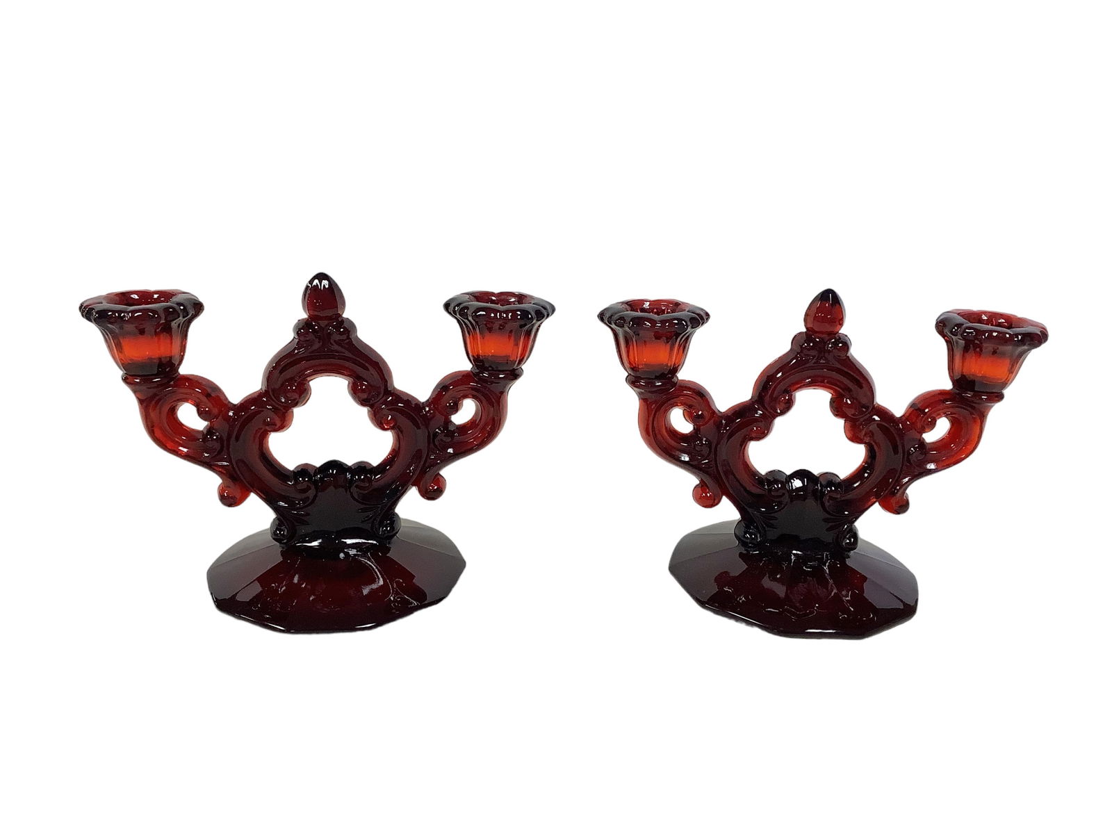 Vintage Glass Candlestick Holders set of 2 5.25"H x 8"W (1 of 1)