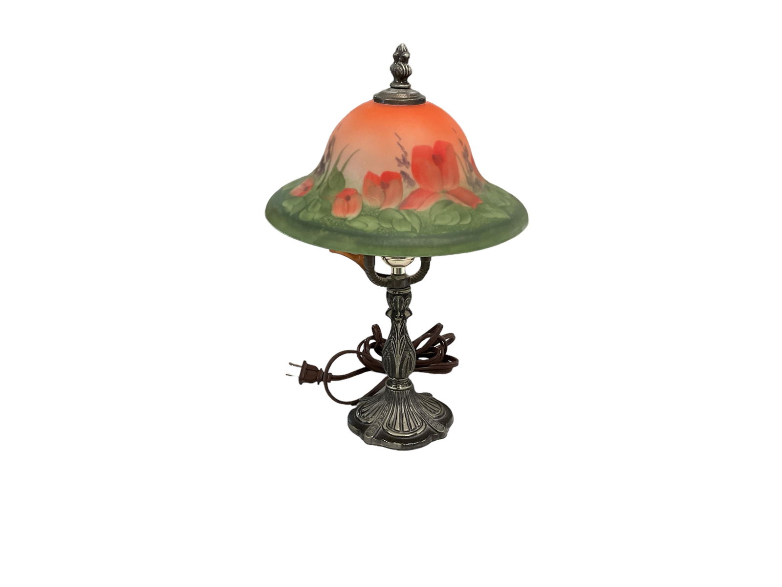 Vintage Hand painted glass Table Lamp w/ metal Base (1 of 1)
