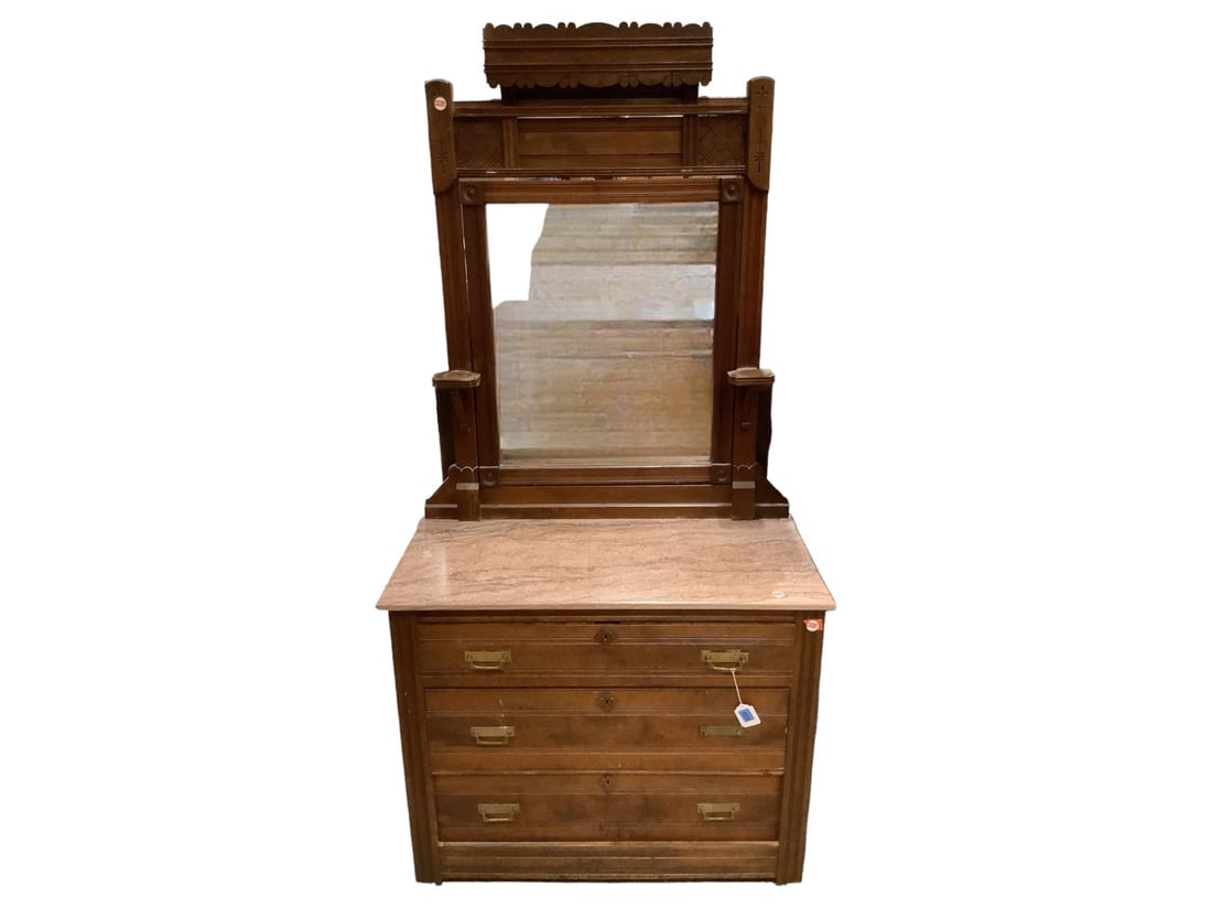 Walnut Victorian Marble Top Dresser (1 of 4)
