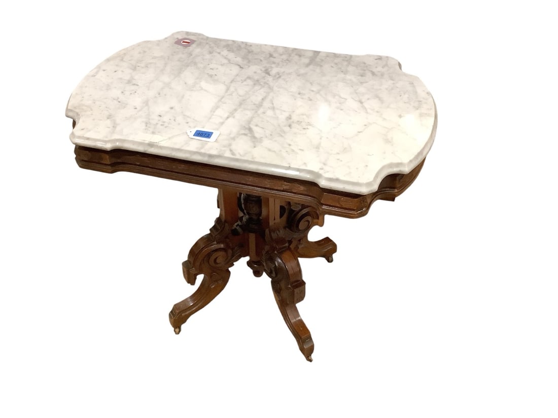 Walnut Victorian Marble Top Parlor Table 29 x 34 x 23 in. (73.7 x 86.4 x 58.4 cm.) (1 of 1)