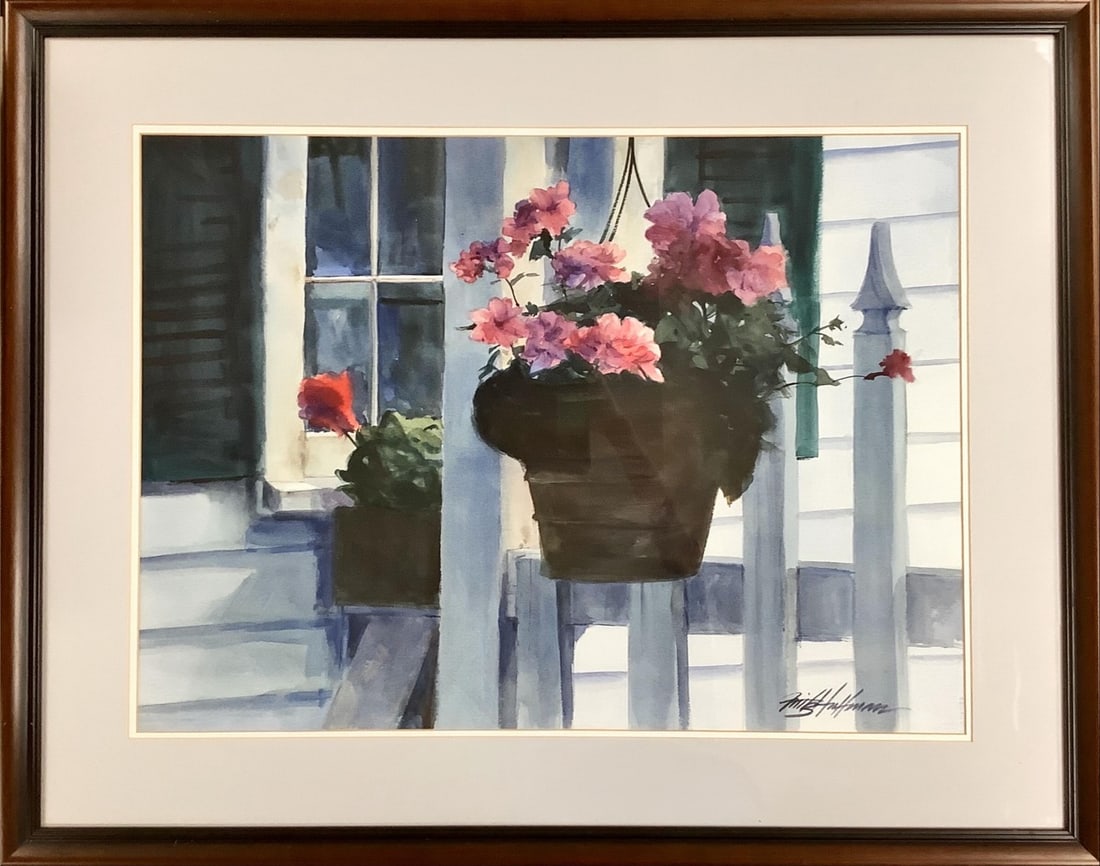 Fritz Hoffman, American 1930-2008, Hanging Basket, Watercolor, Painting measures 29" x 21"; frame (1 of 2)