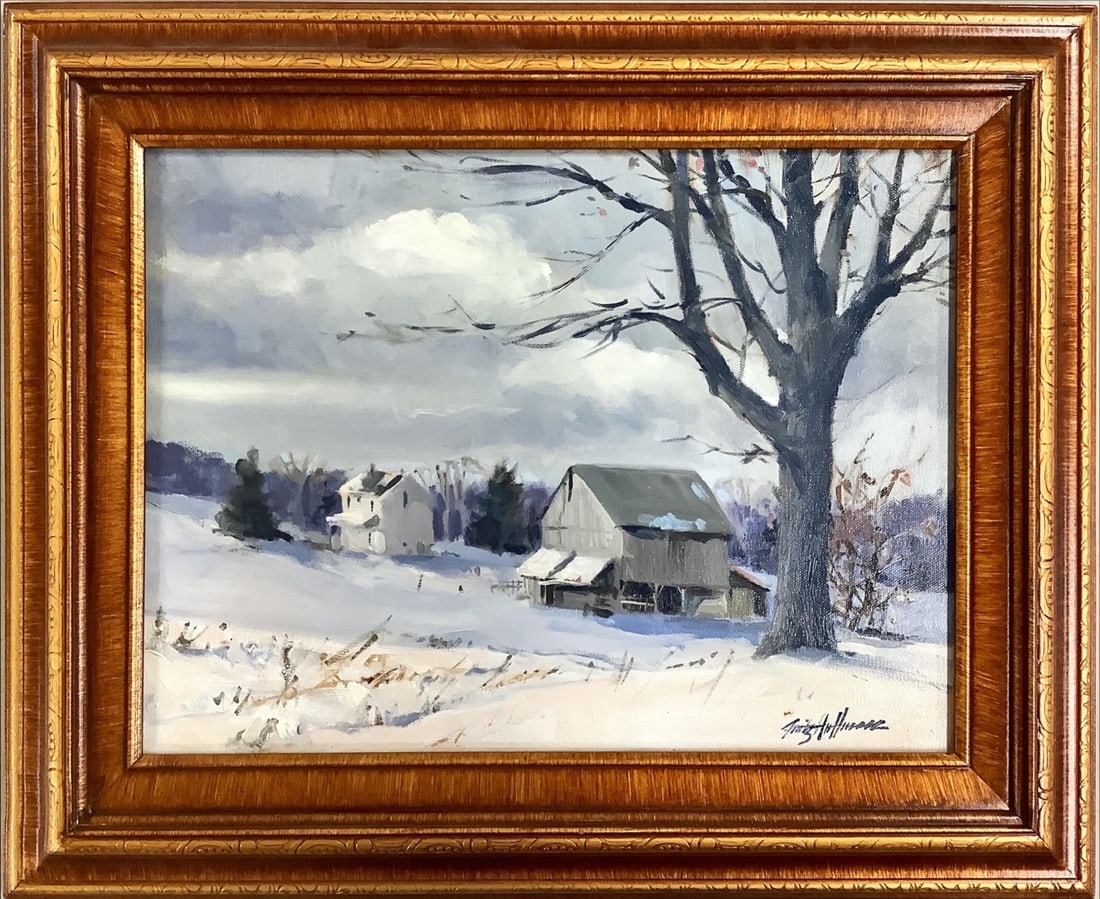 Fritz Hoffman, American 1930-2008, A Winter's Day, Oil on canvas, Painting measures 16" x 13"; frame: Fritz HoffmanAmerican, 1930-2008A Winter's DayOil on canvasSigned original painting by an artist with a 50 year career. Fritz Hoffman (1930-2008), an Ohio native, received a BFA from Ohio State in gra