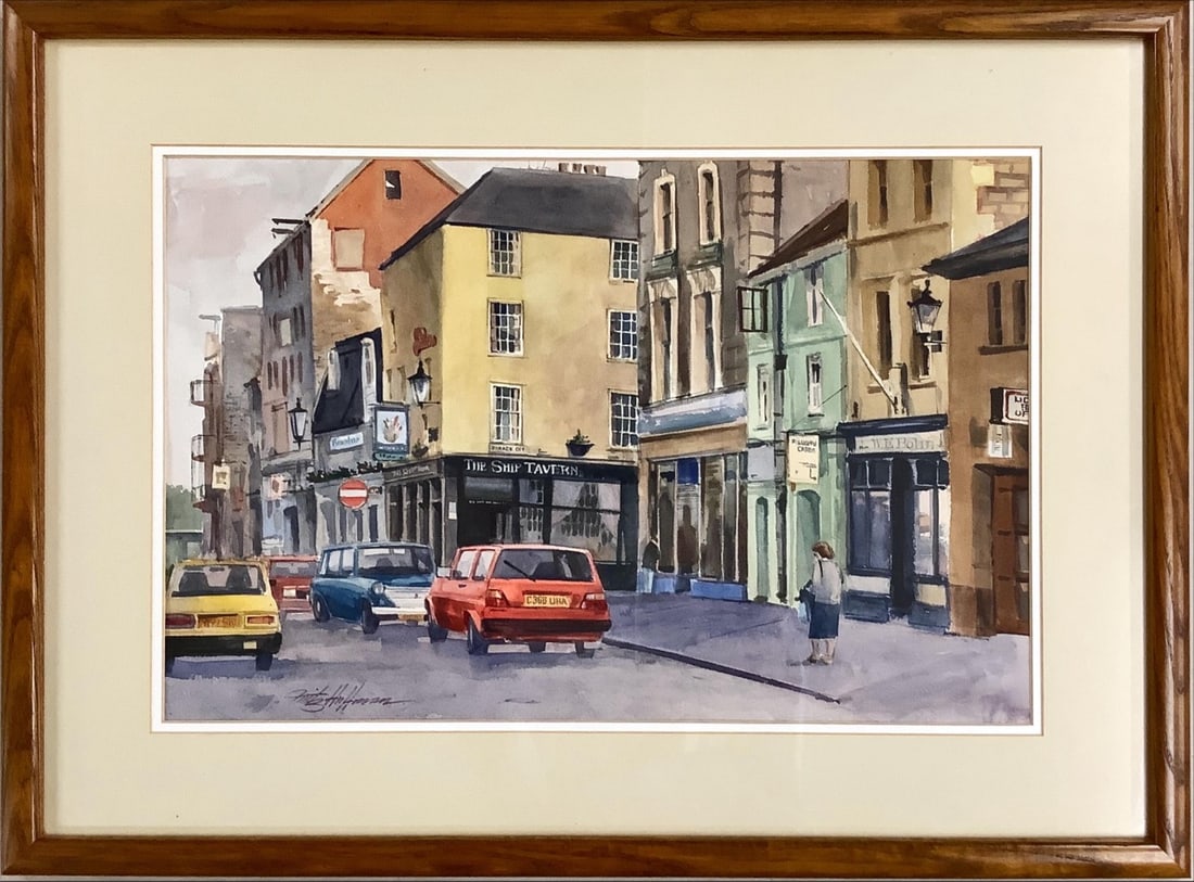 Fritz Hoffman, American 1930-2008, Plymouth, Watercolor, Painting measures 21" x 14"; frame measures: Fritz HoffmanAmerican, 1930-2008PlymouthWatercolorSigned original watercolor framed with a glass cover by an artist with a 50 year career. Hoffman was a founding member and past president of the Colum