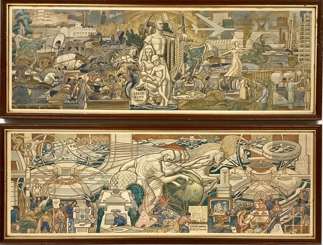 Pair of Pictures of Design for Mosaic Mural Each picture measures 32" x 12": Pair of Pictures of Design for Mosaic MuralAccording to the label, this was an original design by Lumen Martin Winter for 17' by 51' mosaic mural.Each picture measures 32" x 12"