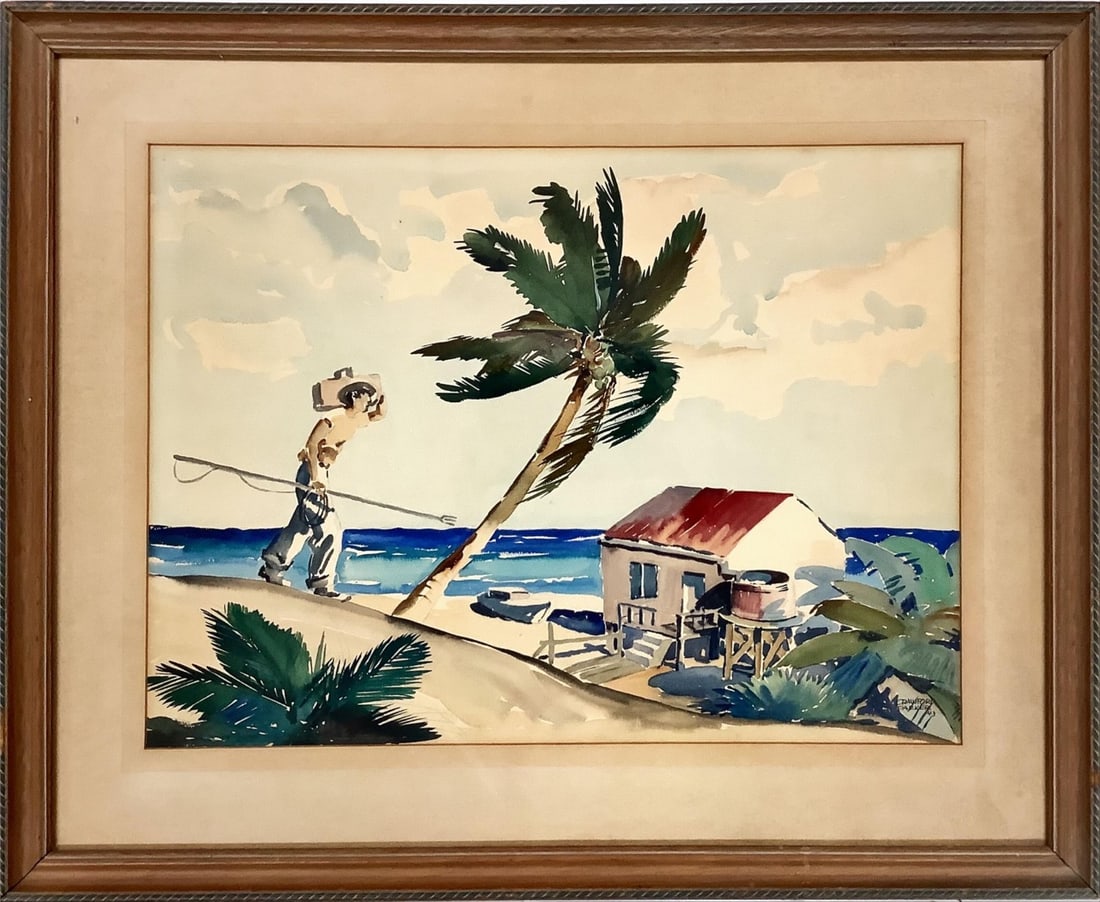 Watercolor of Beach Scene Measures 32" x 26.5" (1 of 3)