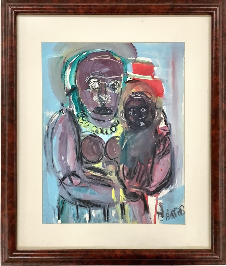 Original Painting of Mother and Child Image measures 11.5" x 15"; frame measures 18.5" x 22": Original Painting of Mother and ChildSigned painting is possibly tempera paint and charcoal. Framed with a glass or plexiglass cover.Image measures 11.5" x 15"; frame measures 18.5" x 22"