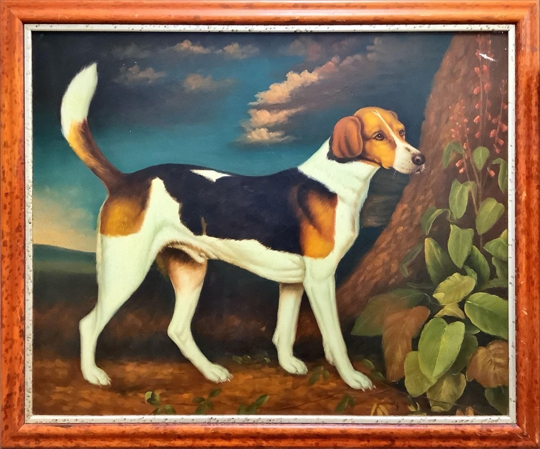 Oil on Canvas "Ringwood" 23 1/2 x 29 1/2 in. (59.7 x 74.9 cm.), Frame: 27 1/2 x 33 1/2 in. (69.9 x: Oil on Canvas "Ringwood"Unsigned, after George Stubbs. Wooden frame.23 1/2 x 29 1/2 in. (59.7 x 74.9 cm.), Frame: 27 1/2 x 33 1/2 in. (69.9 x 85.1 cm.)