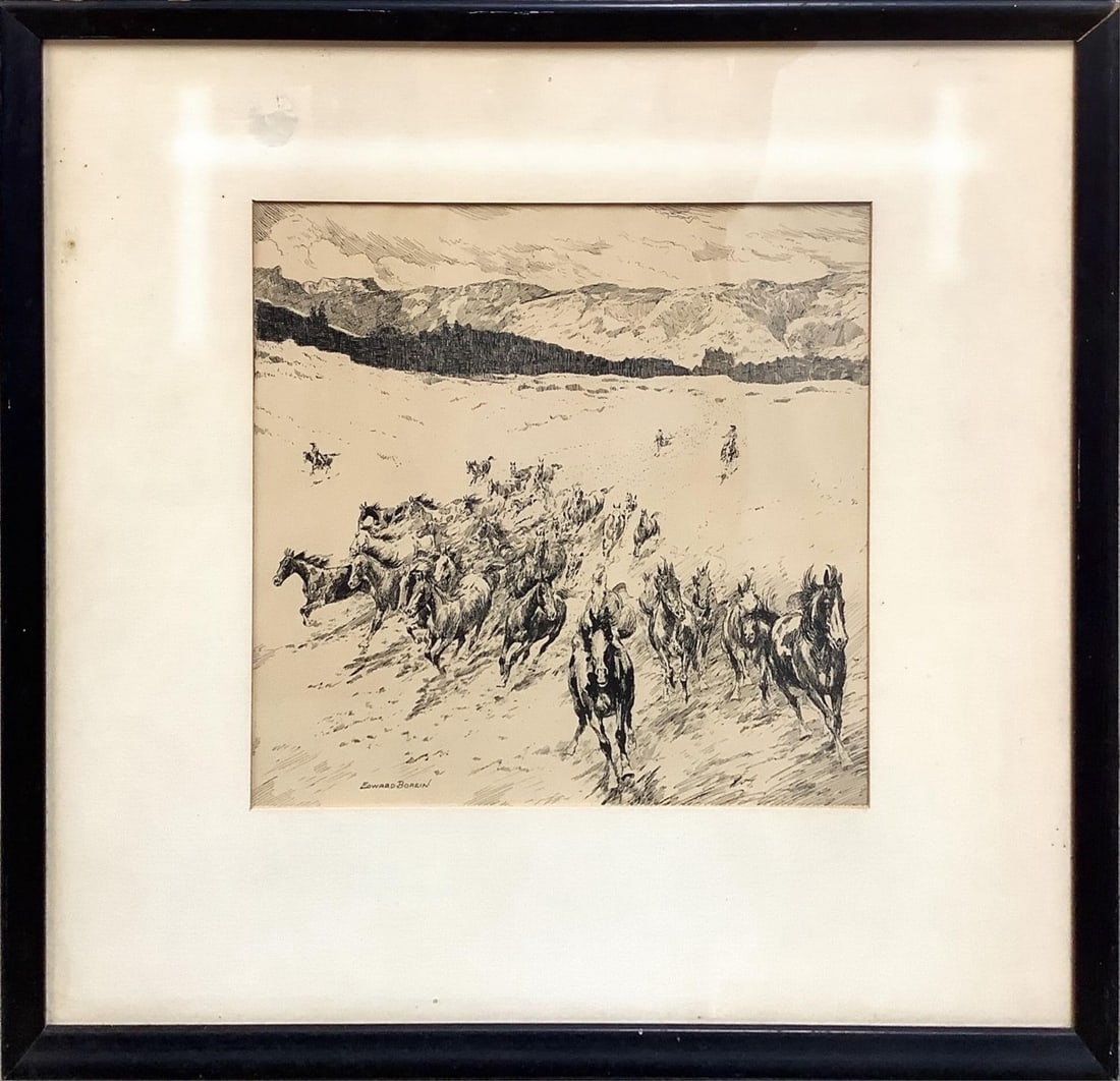 Edward Borein, San Leandro, CA 1872-1945, Wild Horse Roundup, Print (1 of 6)