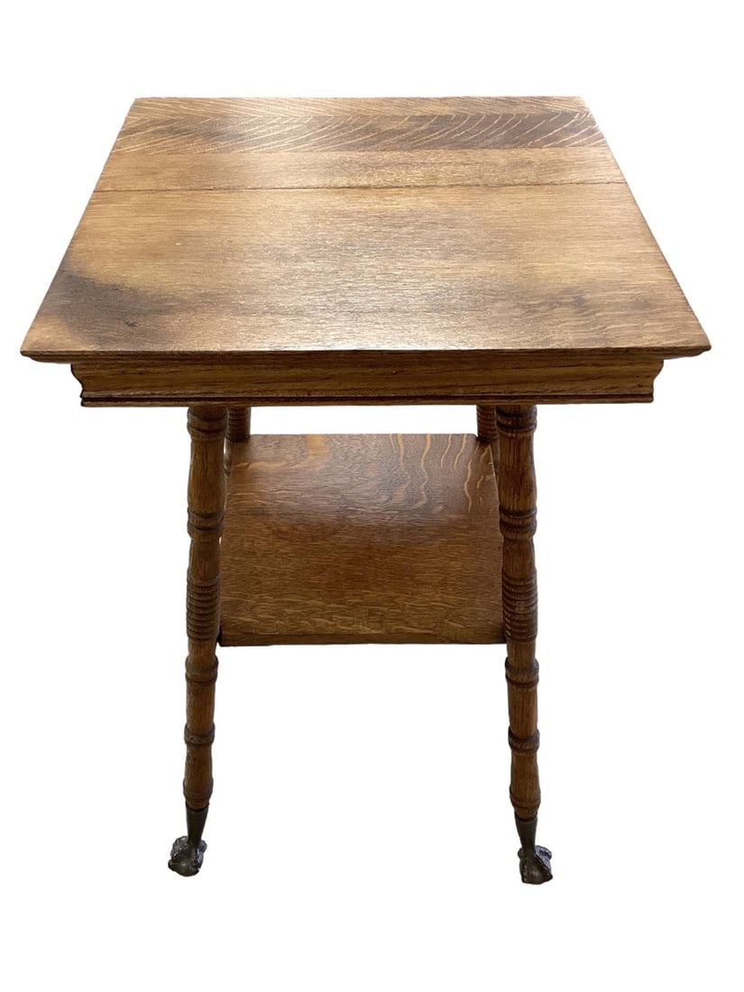Oak Parlor Table with Cast Metal Claw Feet 27" H x 16" x 16" (1 of 2)
