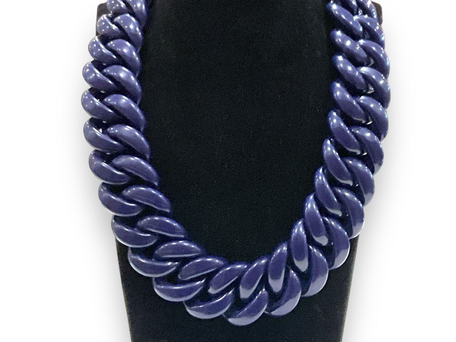 Marc Jacob's Statement Necklace: Marc Jacob's Statement NecklaceChoker length necklace (16") with a navy blue lucite chain design finishing with a grey gun metal tone chain and oversized spring ring clasp closure.
