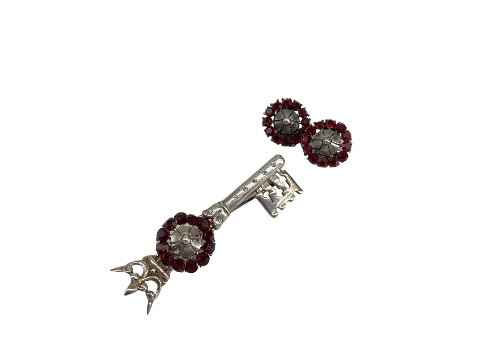 Signed "Trifari Sterling" Key Brooch and Matching Earrings (1 of 8)