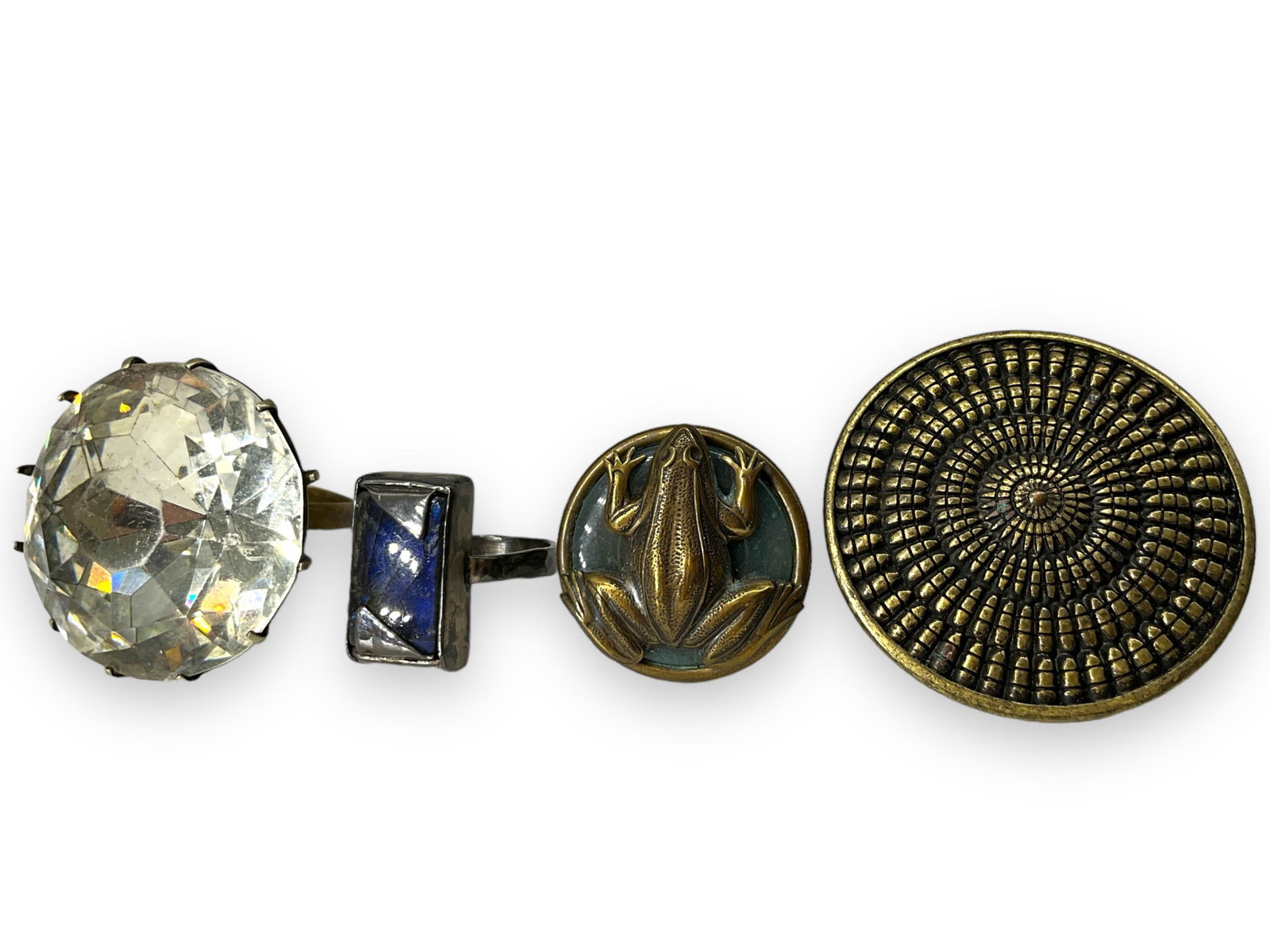 If You Like Big Rings - Here Is Your Lot: If You Like Big Rings - Here Is Your Lot Big rings include one designed as a solitaire with a diamante center stone measuring approx 1 1/2" in diameter, ring is a size 7.75 and shank is slightly out-o