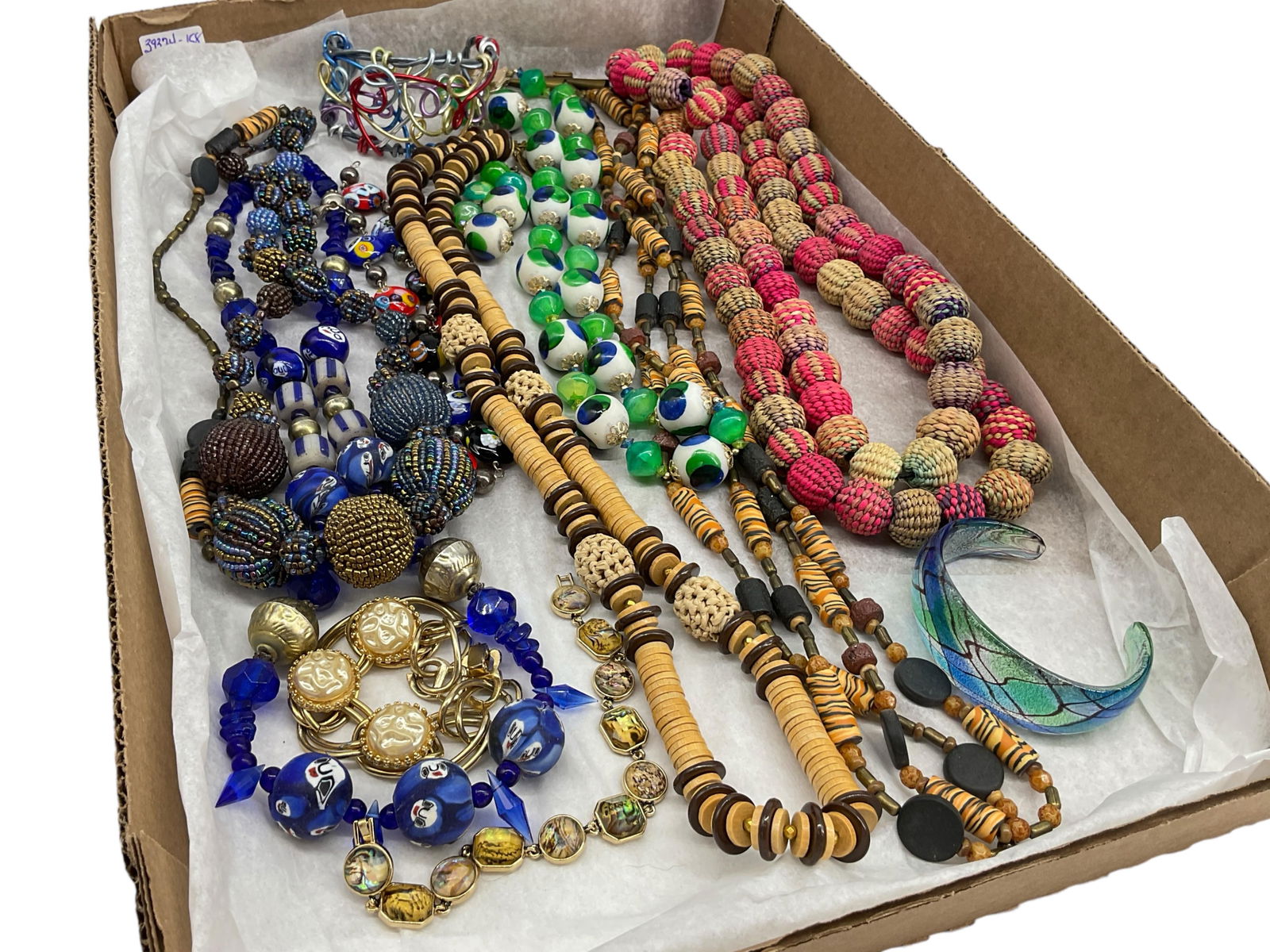 Colorful Lot w/Beaded Necklaces, a Signed "Miriam Haskell" Wood Necklace, a Signed "Monet" Bracelet (1 of 11)