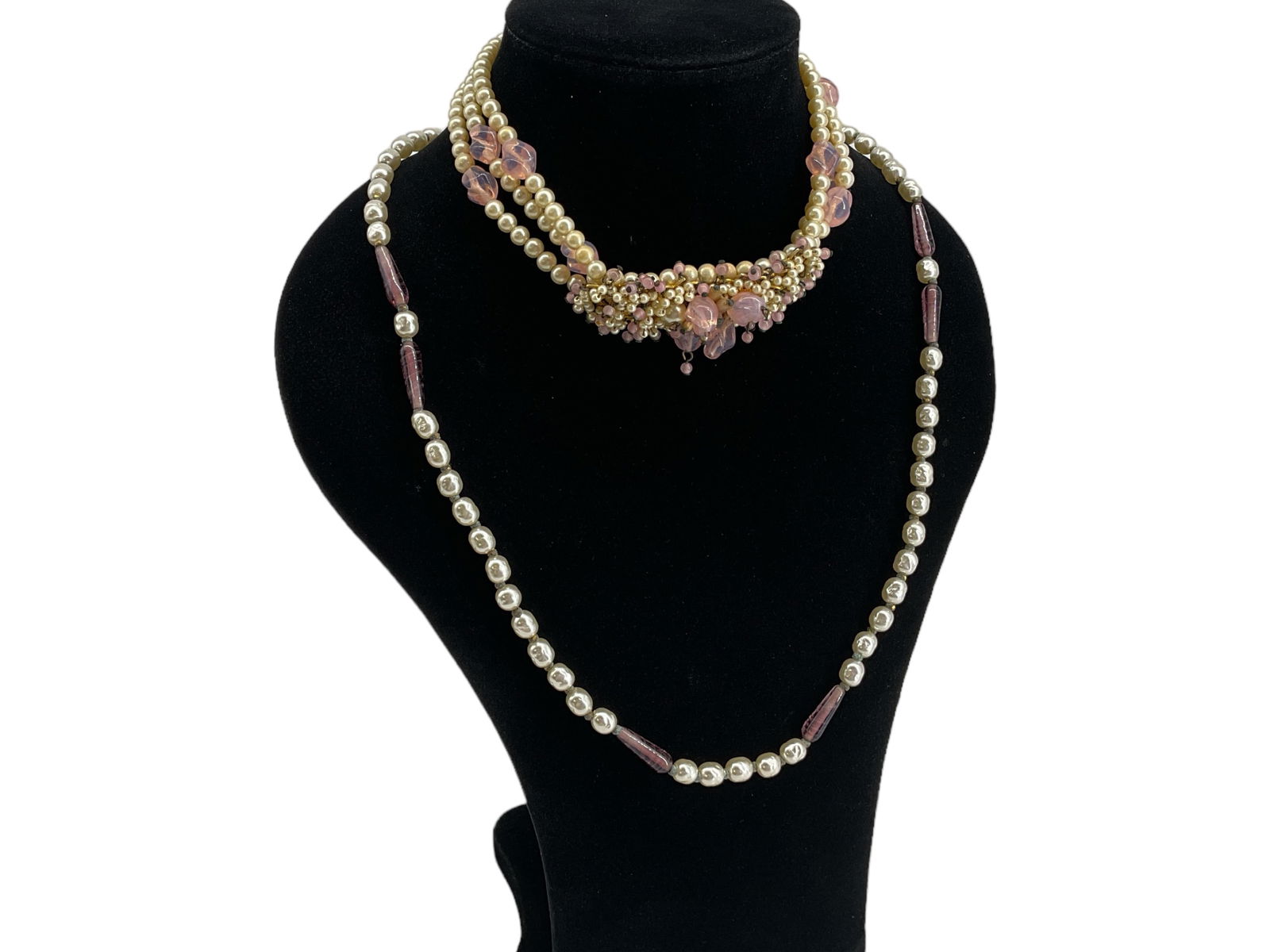 "Miriam Haskell" Signed Necklace and Vintage Faux Pearl Choker Necklace (1 of 8)