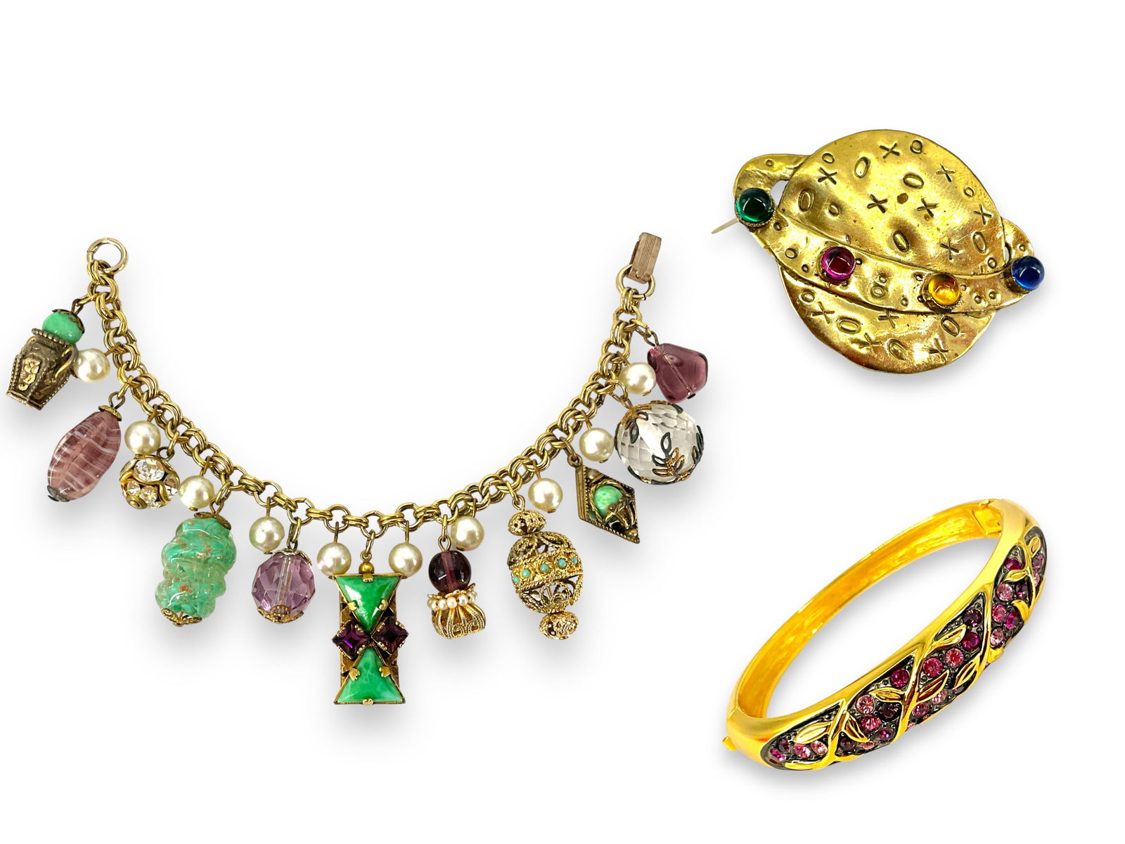 Sparkling Joan Rivers Bracelet, Artist Signed Pin and Dangling Vintage Fashion Bracelet (1 of 9)