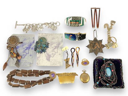 Fashion Jewelry Lot Including Signed Pieces from "Kenneth Cole New York" and "Kate Spade": Fashion Jewelry Lot Including Signed Pieces from "Kenneth Cole New York" and "Kate Spade"Nice lot has a silver-tone, 7 1/2" long metal bracelet featuring an office working-girl charms, bracelet has a