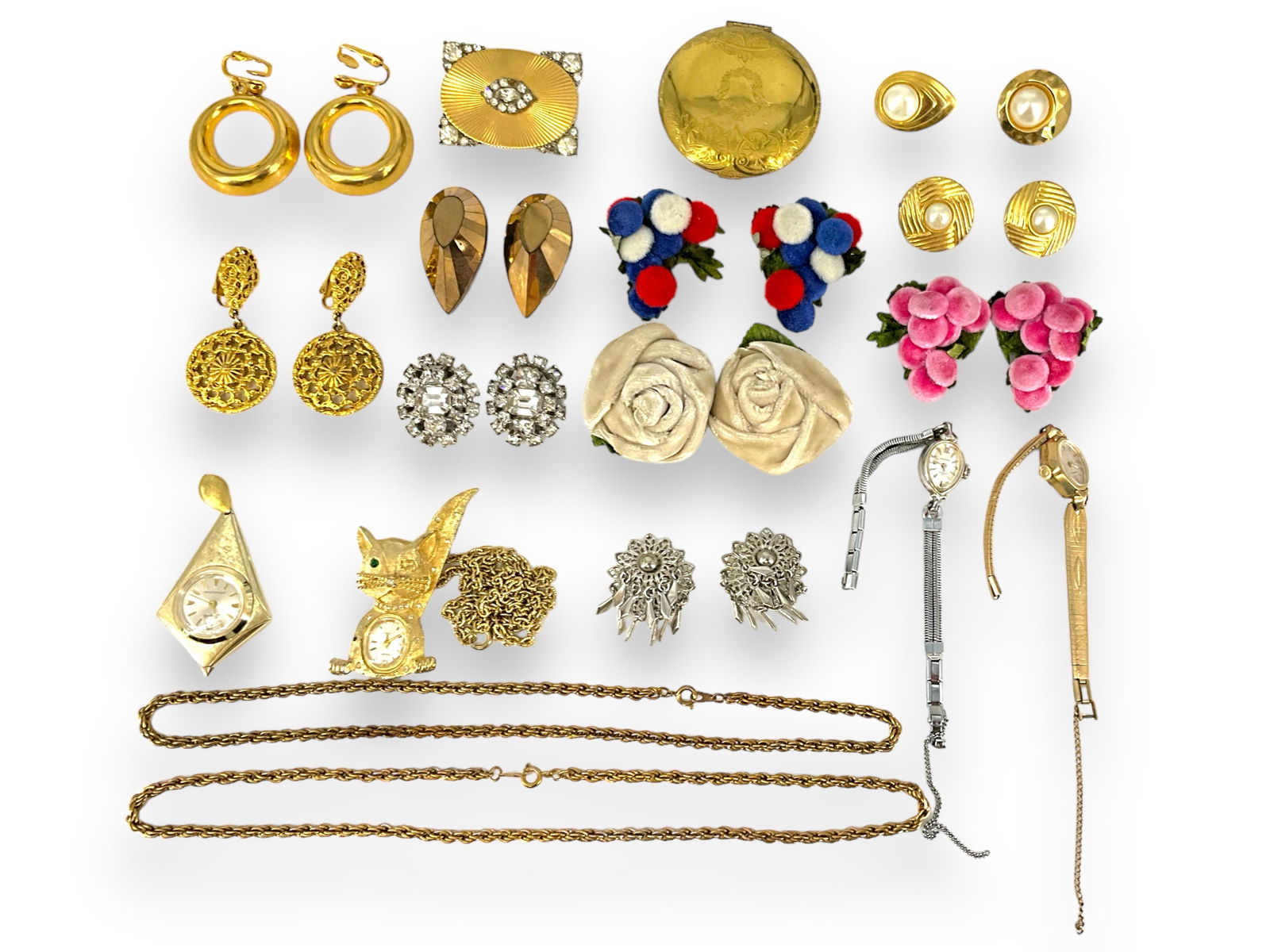 Vintage Shoe Clips, Vintage Gold-Tone Compact, Vintage Ladies Watches by Waltham and Caravelle and (1 of 6)