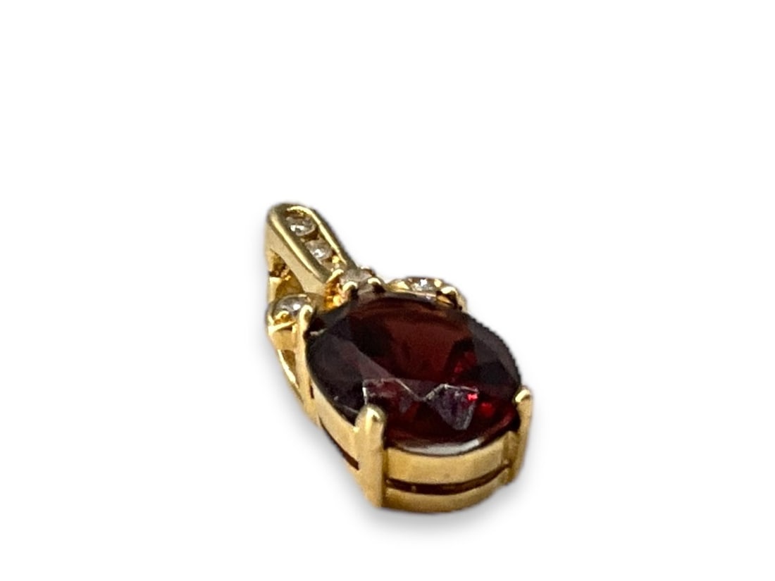 14kt Gold Pendant with Garnet Stone and Diamonds Accents (1 of 5)