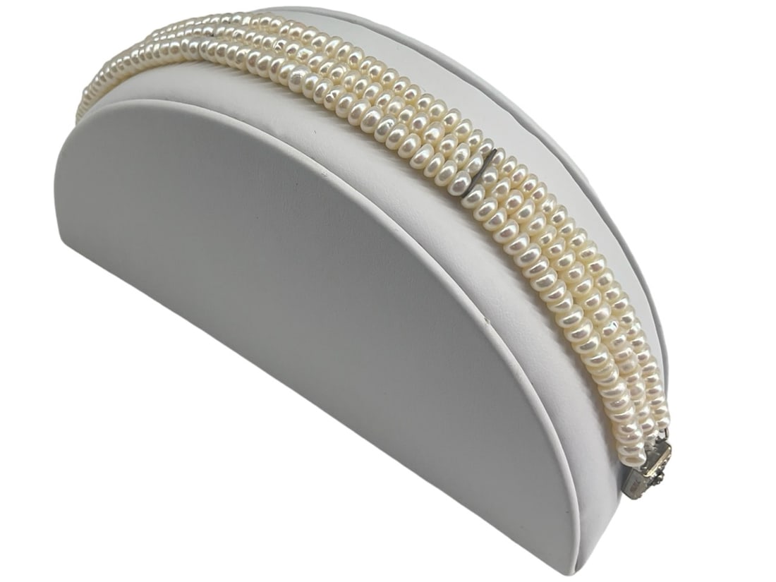 Multi-Strand Button Pearl Bracelet With Sterling Clasp (1 of 4)