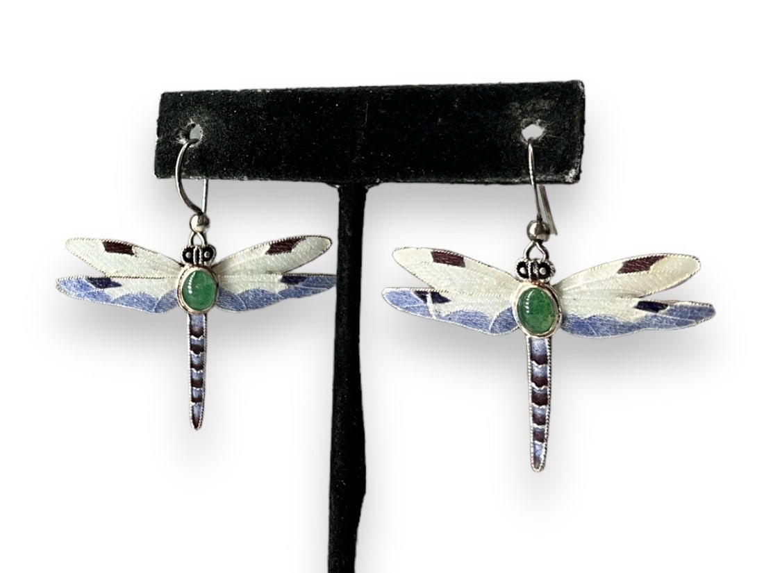 Pair of Signed Dragonfly Dangle Earrings (1 of 5)