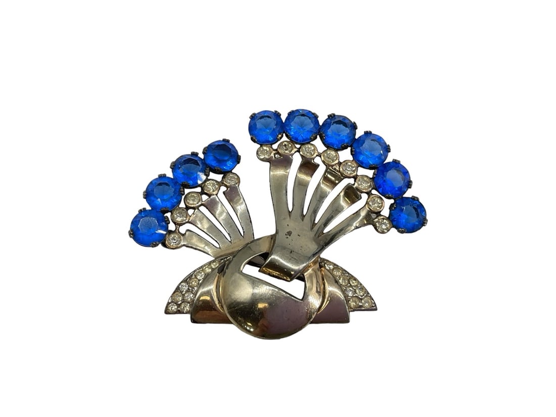 Vintage Silver Pin with Blue Fashion Crystal Decoration (1 of 6)
