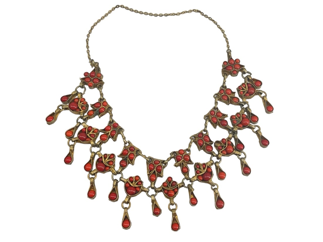 Vintage Festoon Necklace w/Red Coral Beads (1 of 5)