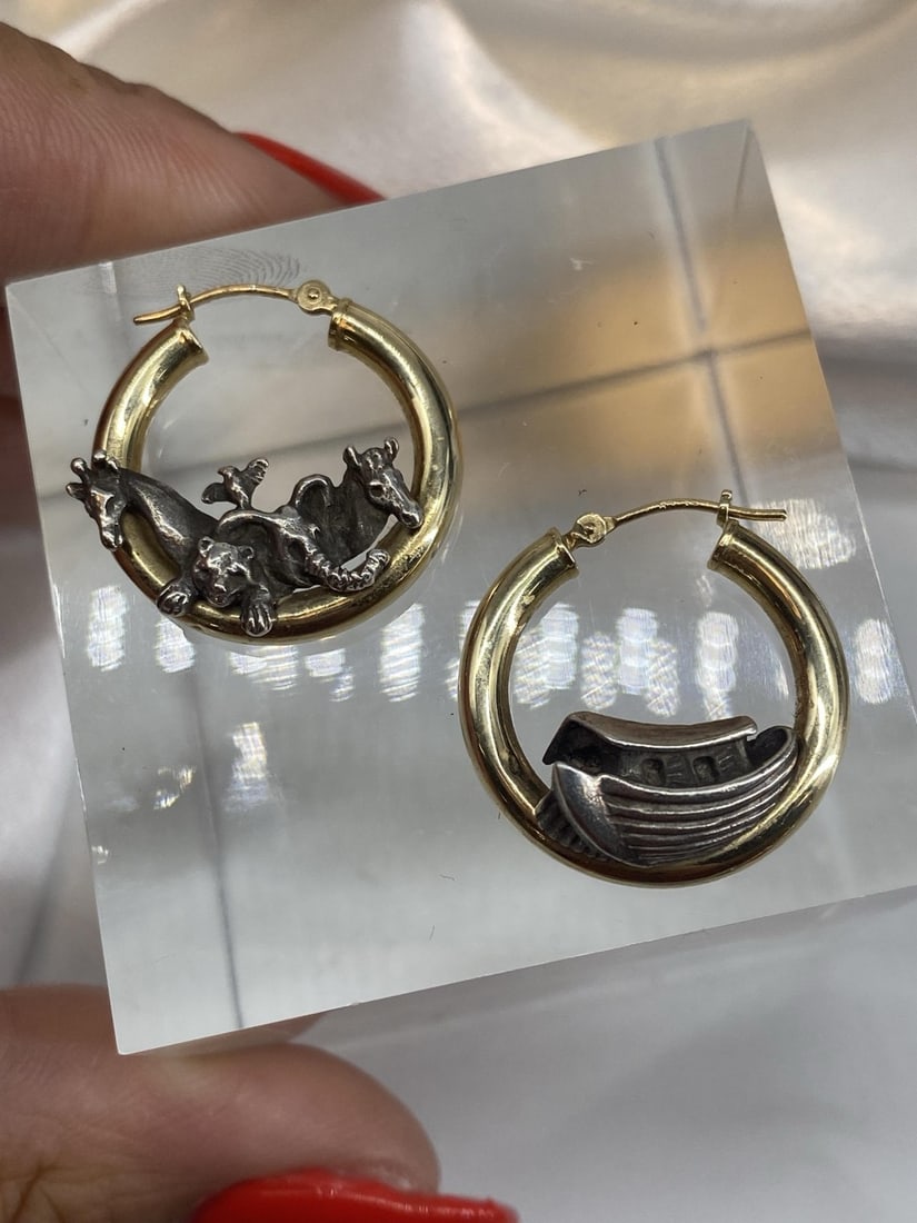 Pair of 14kt Gold and Sterling Hoop Earrings (1 of 6)