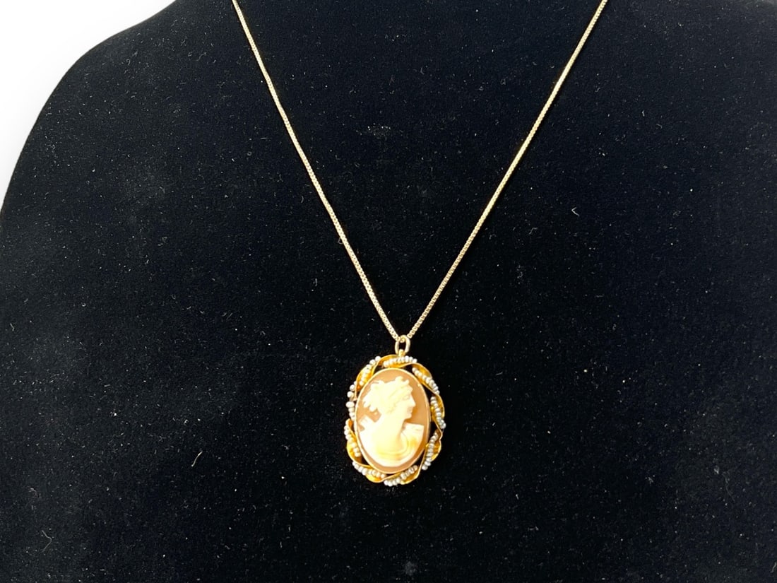 Darling Vintage Shell Cameo Pendant on Silver Chain (1 of 5)
