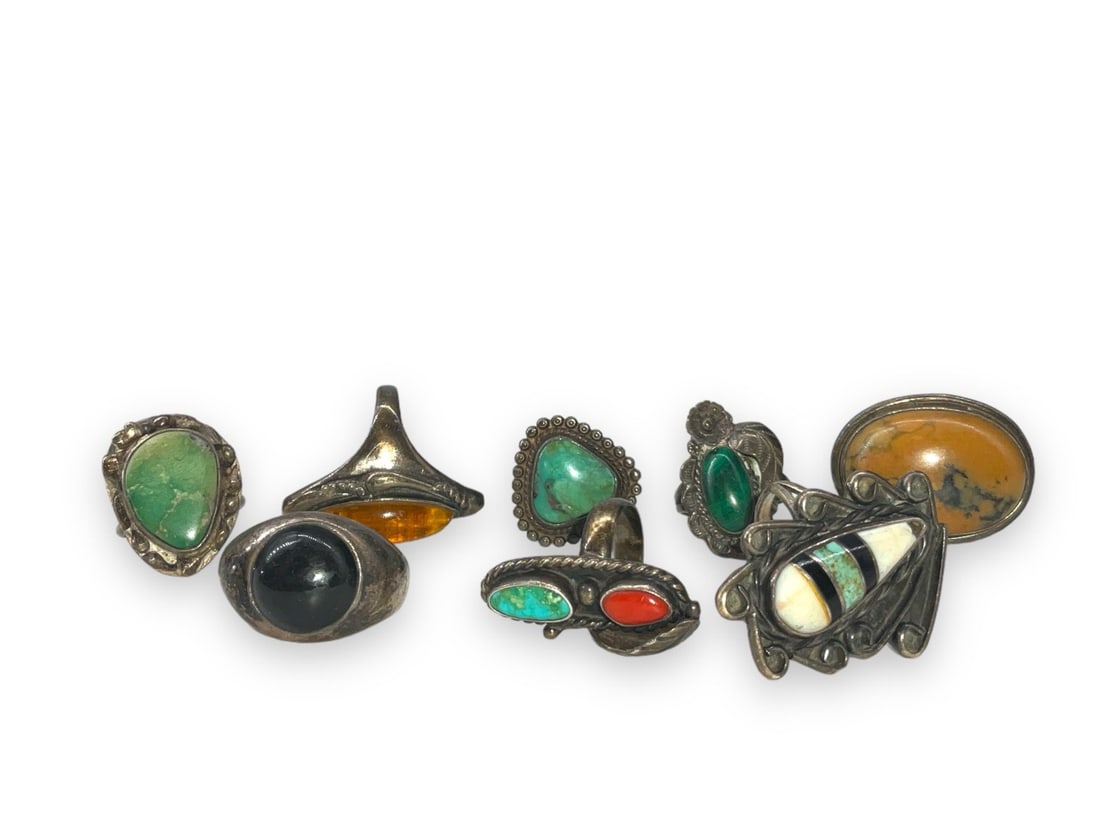 Eight Southwestern Sterling Silver Rings (1 of 9)