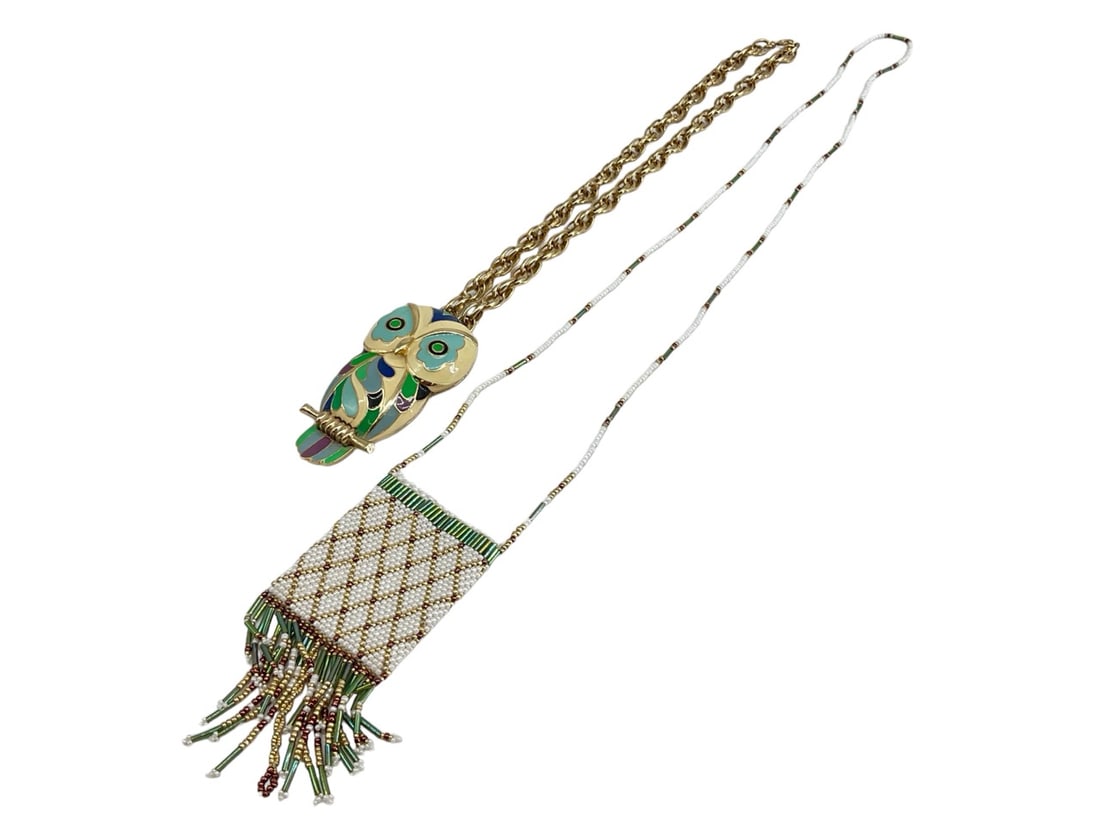 Bold Owl Necklace and Beaded Purse Necklace (1 of 7)