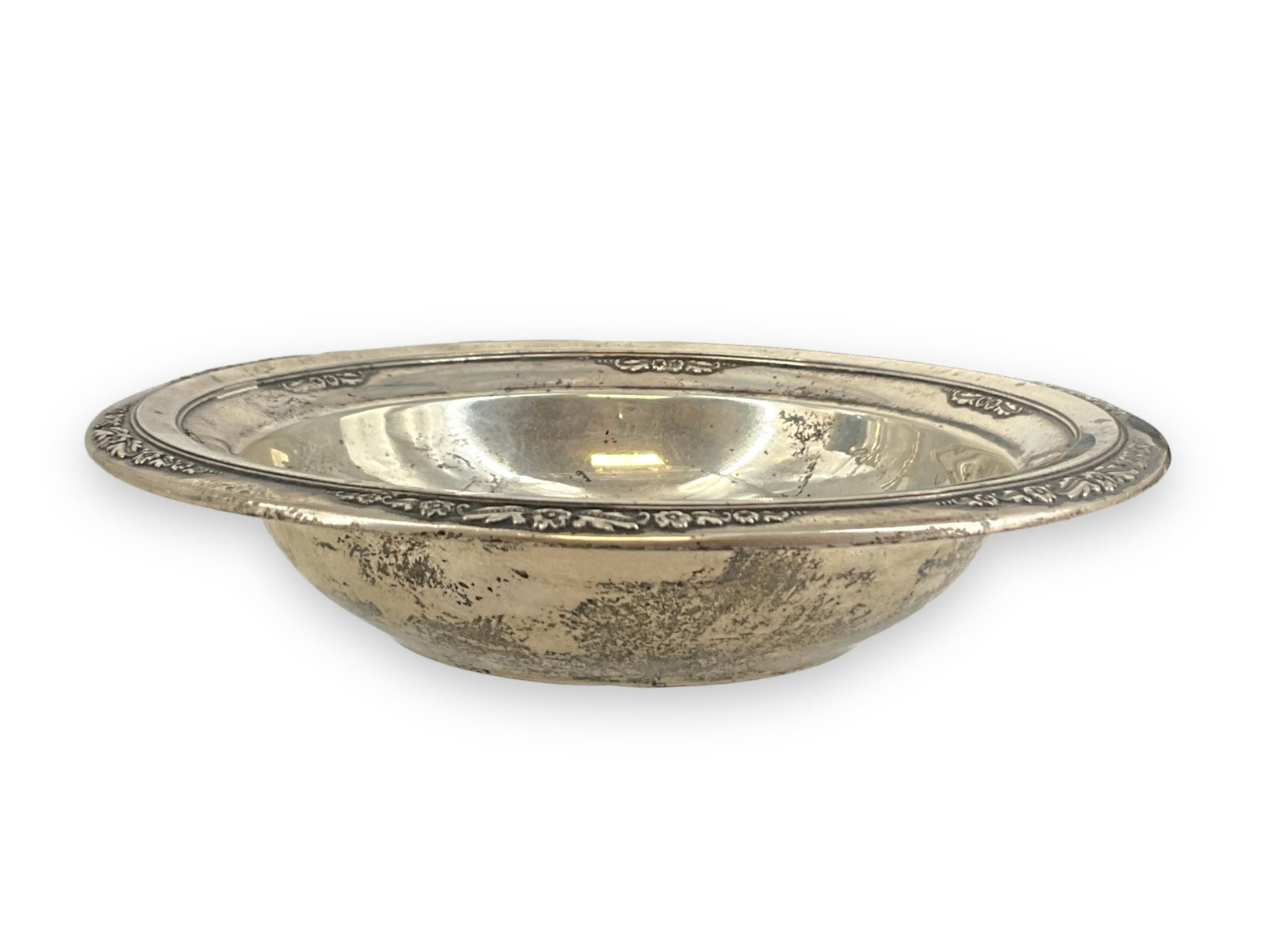 Sterling Silver Bowl: Sterling Silver Bowl Courtship pattern by International, small 6.25" bowl, stamped and tested sterling silver/925, numbered "B197". Approximately 2.43 troy ounces total weight.