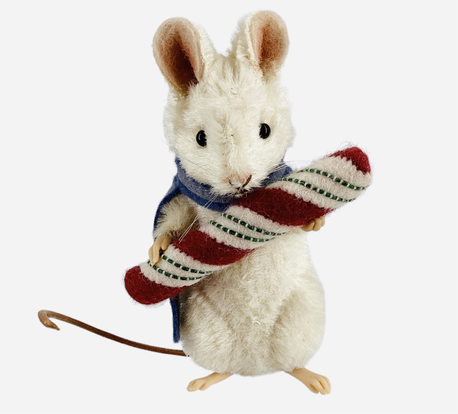 "Nibbles" by R. John Wright.: "Nibbles" by R. John Wright.From the Christmas Mice collection, Nibbles was made exclusively for The Toy Shoppe. 3 1/2" white mohair mouse with applied ears, glass bead eyes, inserted w