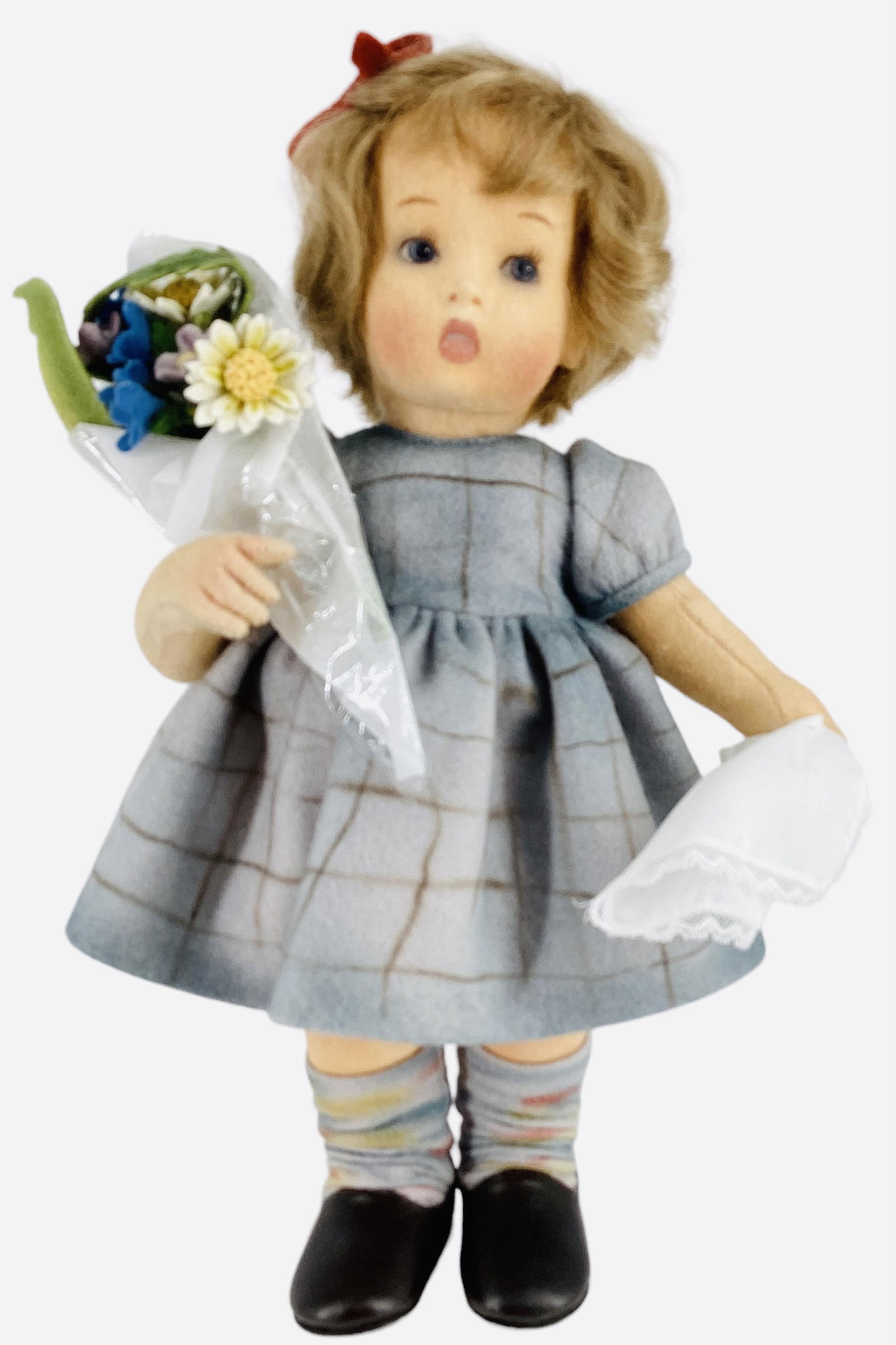 Around the World Bon Voyage!: "Around the World Bon Voyage!"10 1/2" wool felt doll with mohair wig, molded and painted facial features, on five-piece body. Made exclusively for the R. John Wright Convention in Alban