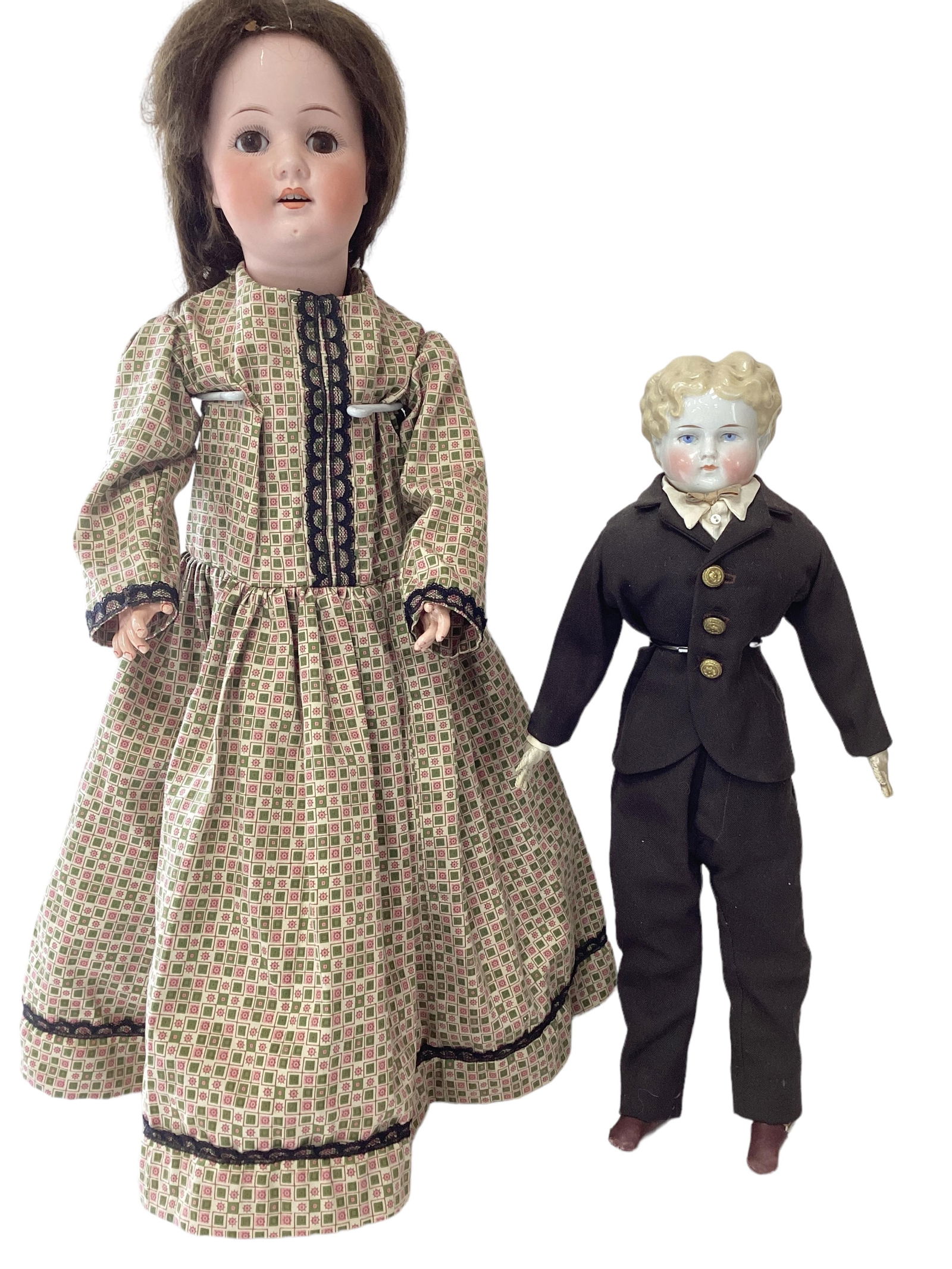 22" Heubach Bisque Socket Head Doll, 17" China Shoulder Head Child Doll: 22" Heubach Bisque Socket Head Doll, 17" China Shoulder Head Child DollHeubach marked 250.4, Koppelsdorf, Germany. Composition socket joint body, sleep eyes, sparse lashes, open mouth, top teeth. Bisq