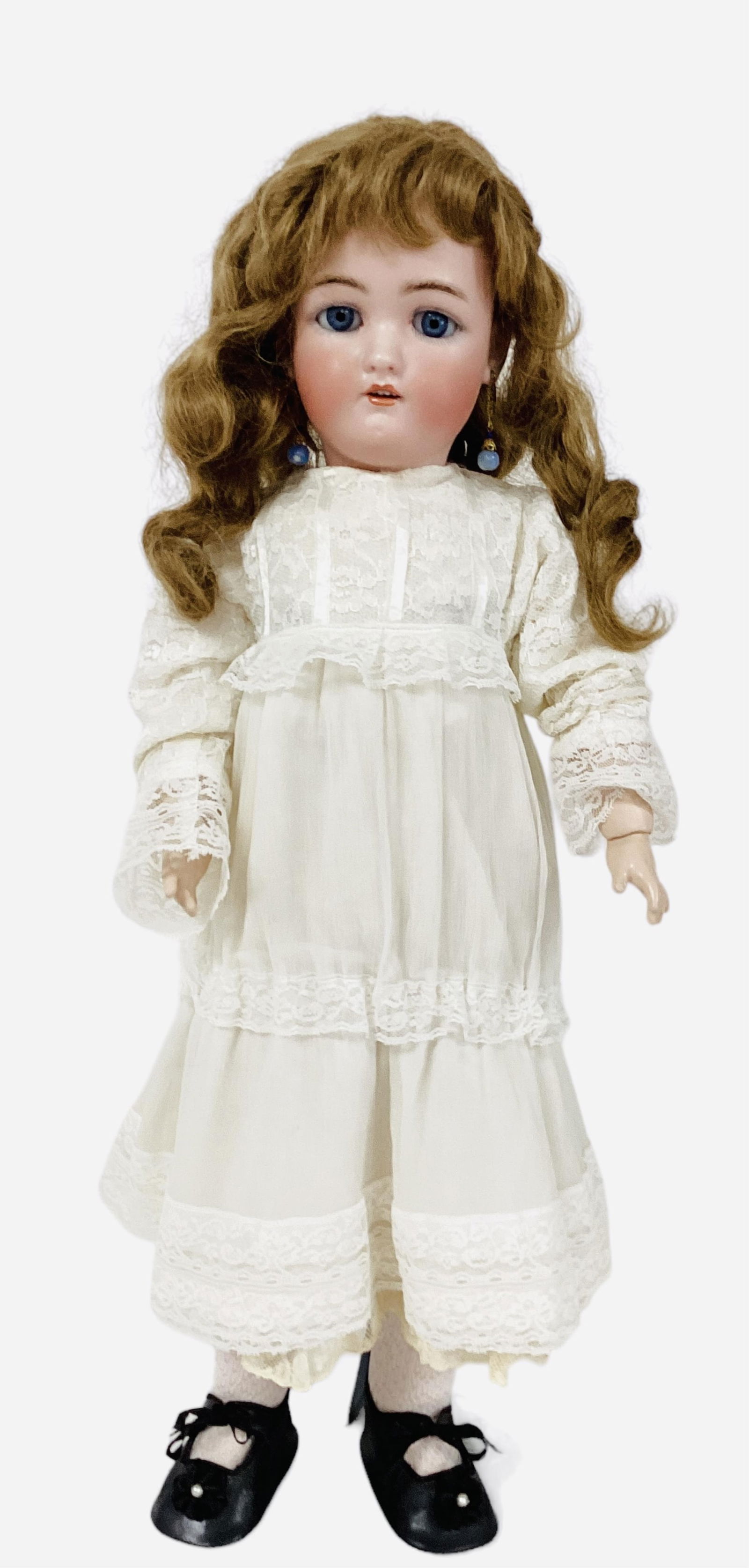 1349 bisque socket head "Jutta".: 1349 bisque socket head "Jutta".Head made by Simon & Halbig for Cuno & Otto Dressel marked as shown, 25" doll with human hair wig, glass sleep eyes, pierced ears, open mouth with teeth,