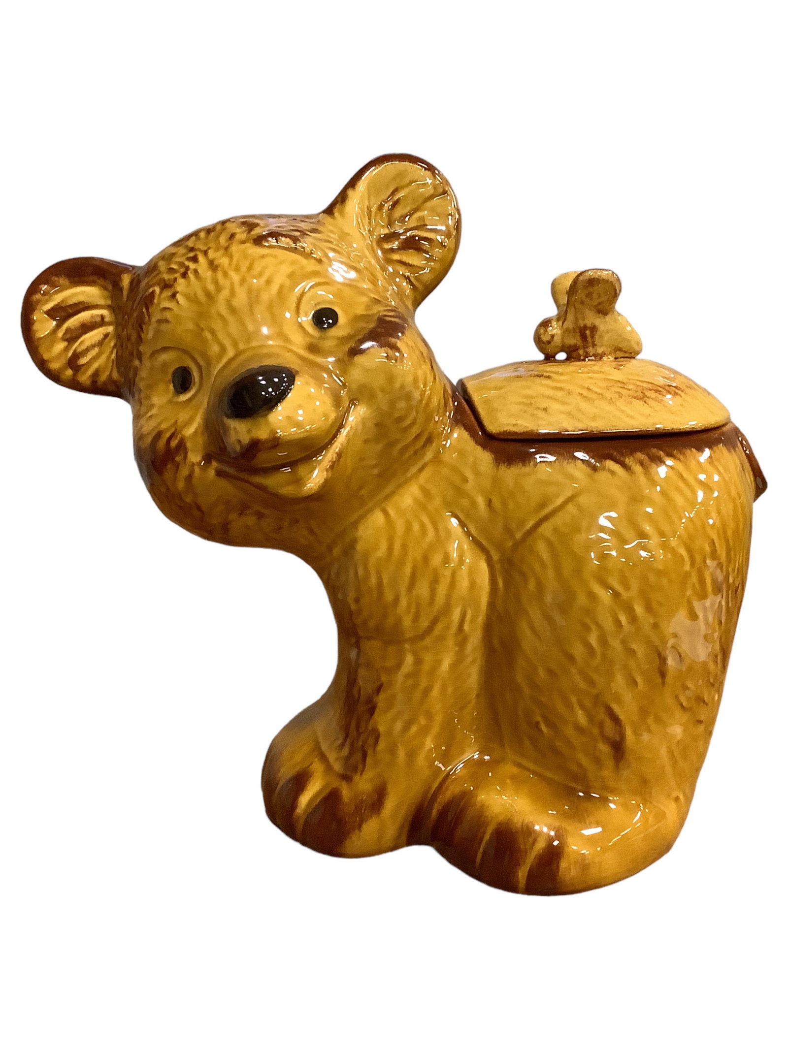 Smiling Bear With Bee Cookie Jar 11.5" tall, 13" wide, 7.5" long: Smiling Bear With Bee Cookie Jar11.5" tall, 13" wide, 7.5" long