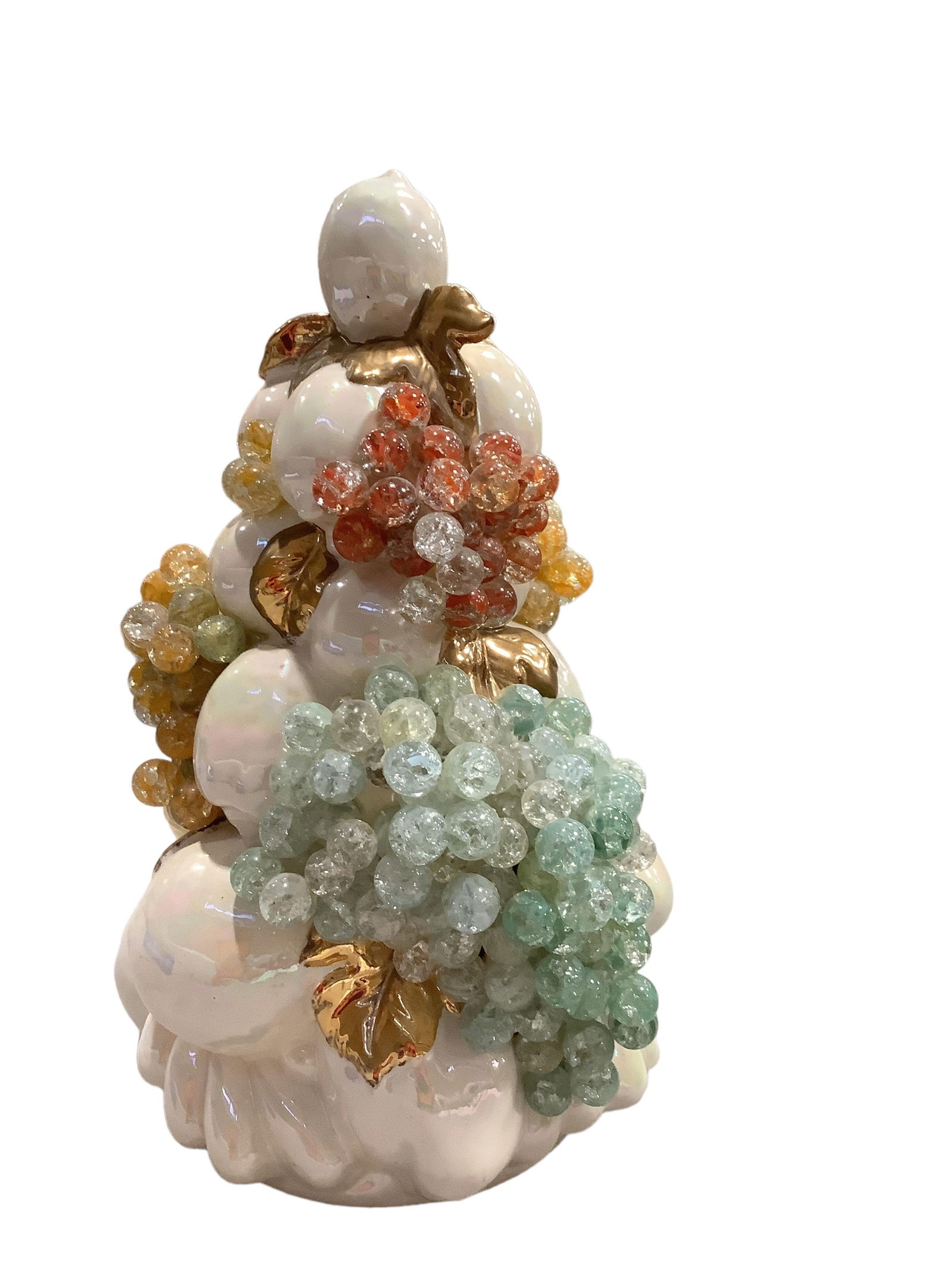 Iridescent Ceramic Fruit Christmas Tree with Marble Grapes 12.5" tall (1 of 2)