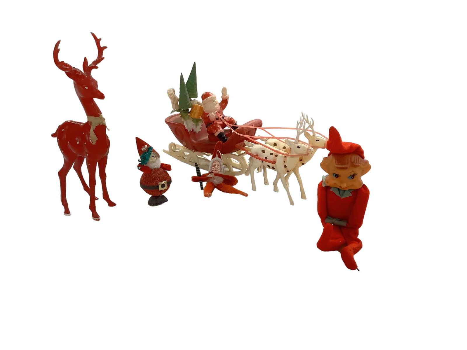 Vintage Christmas Decorations: Vintage Christmas DecorationsVintage Christmas Decorations (5) 1) Santa Claus hand made from pipe cleaners measuring approx 5.0" in length with a plastic face that is a Christmas tree ornament.2) Hand