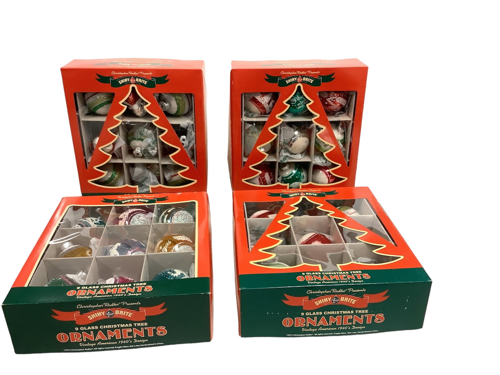 Christopher Radko Presents Shiny Brite Christmas Tree Ornaments (4 boxes) 2.5" diameter (1 of 5)