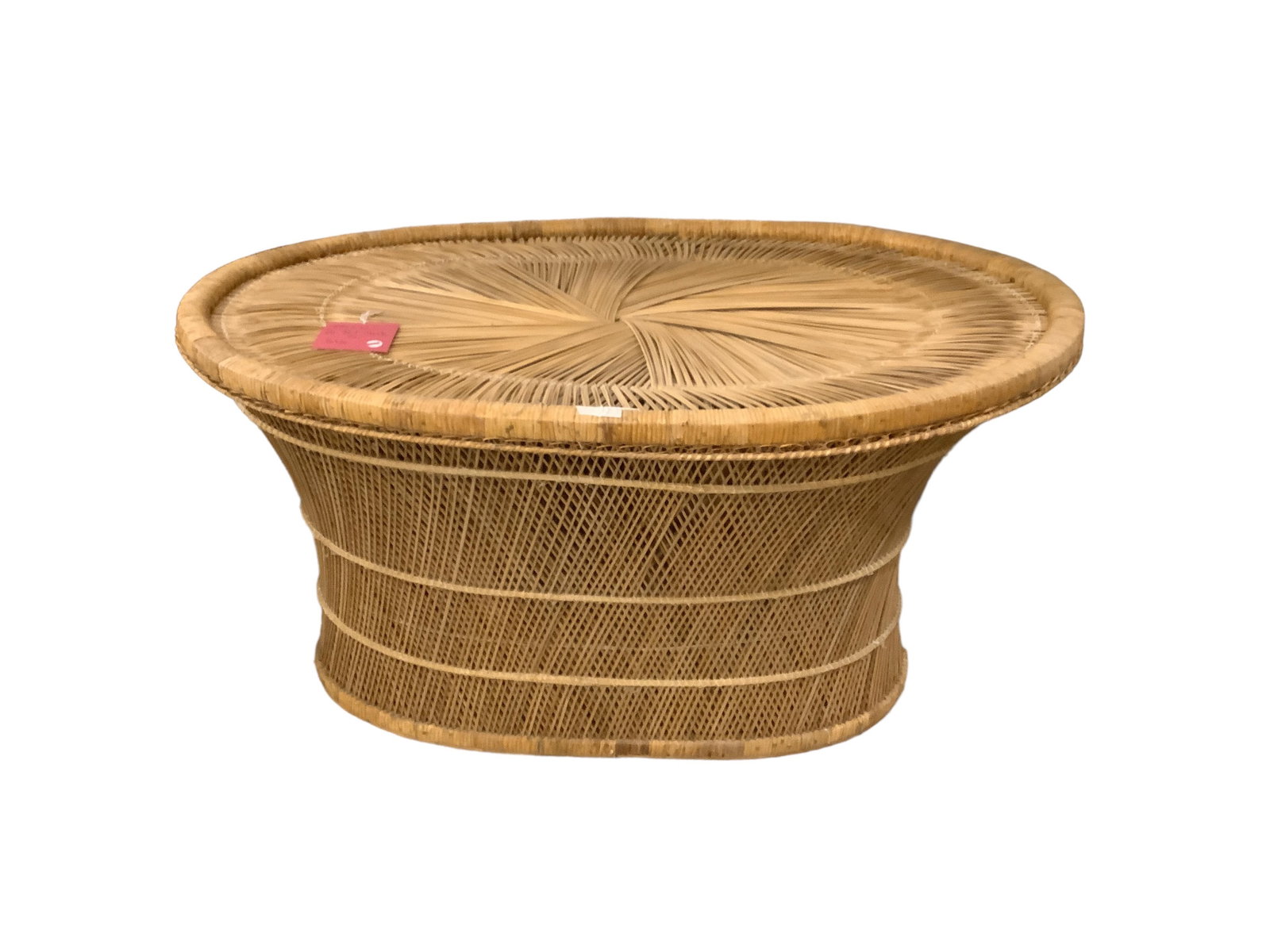 Wicker Table 32 x 62 x 42 1/2 in. (81.3 x 157.5 x 108 cm.): Wicker TableOval shaped wicker table. There is no glass32 x 62 x 42 1/2 in. (81.3 x 157.5 x 108 cm.)