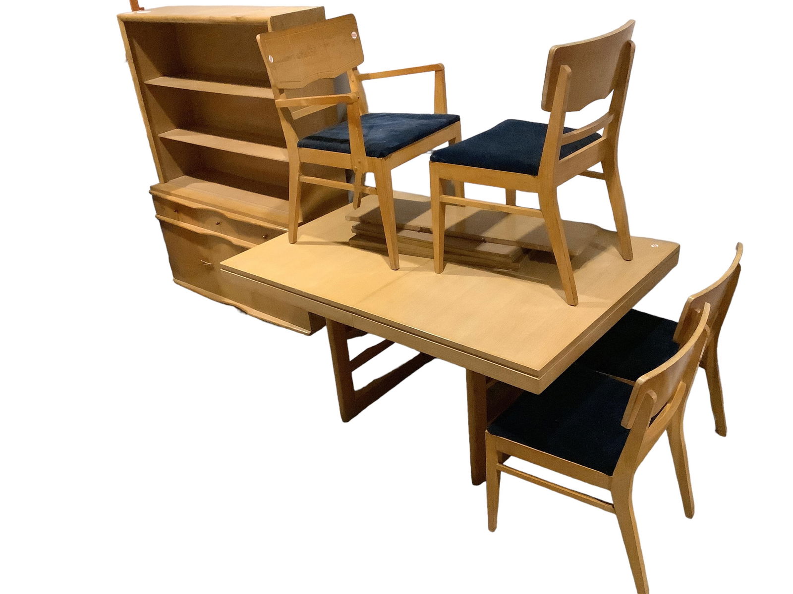 MCM Dining Room Set: MCM Dining Room SetSet includes cabinet, missing doors, table, and four chairs.