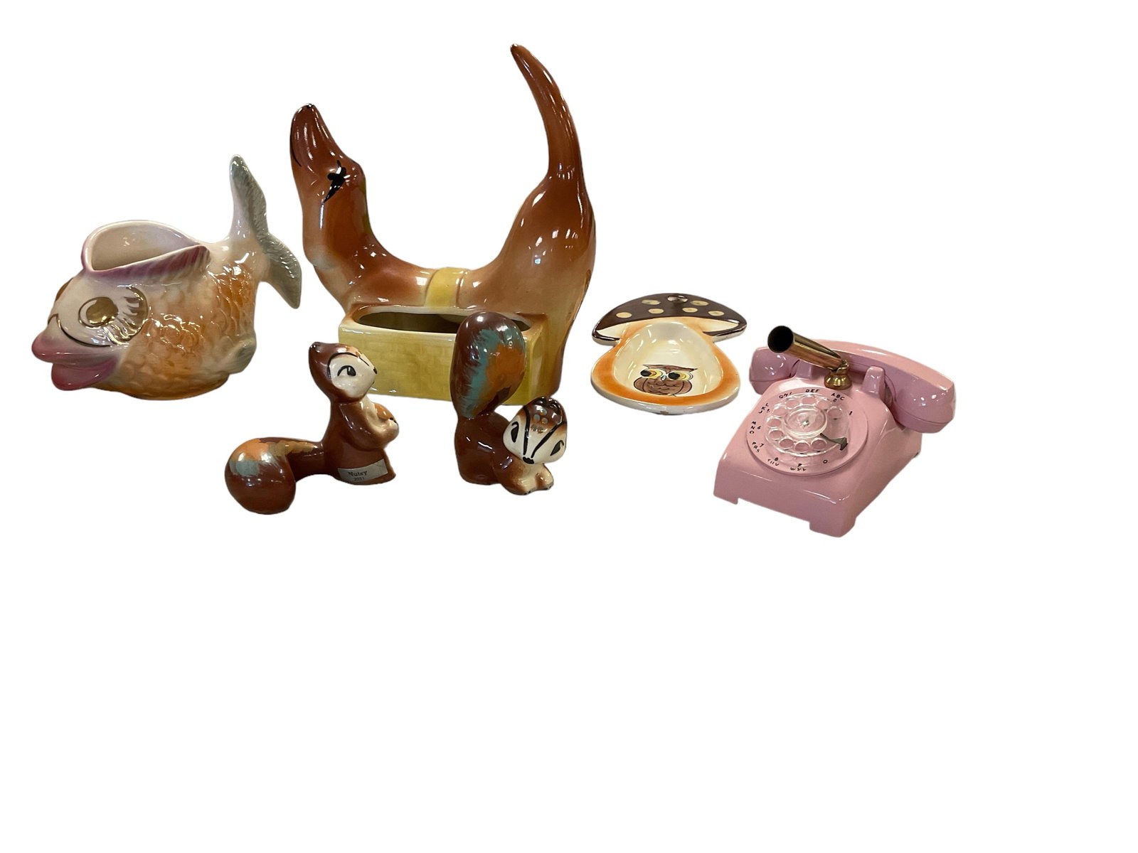 Mid Century Ceramic Items and a Darling Pink Phone Pen Holder. (1 of 1)