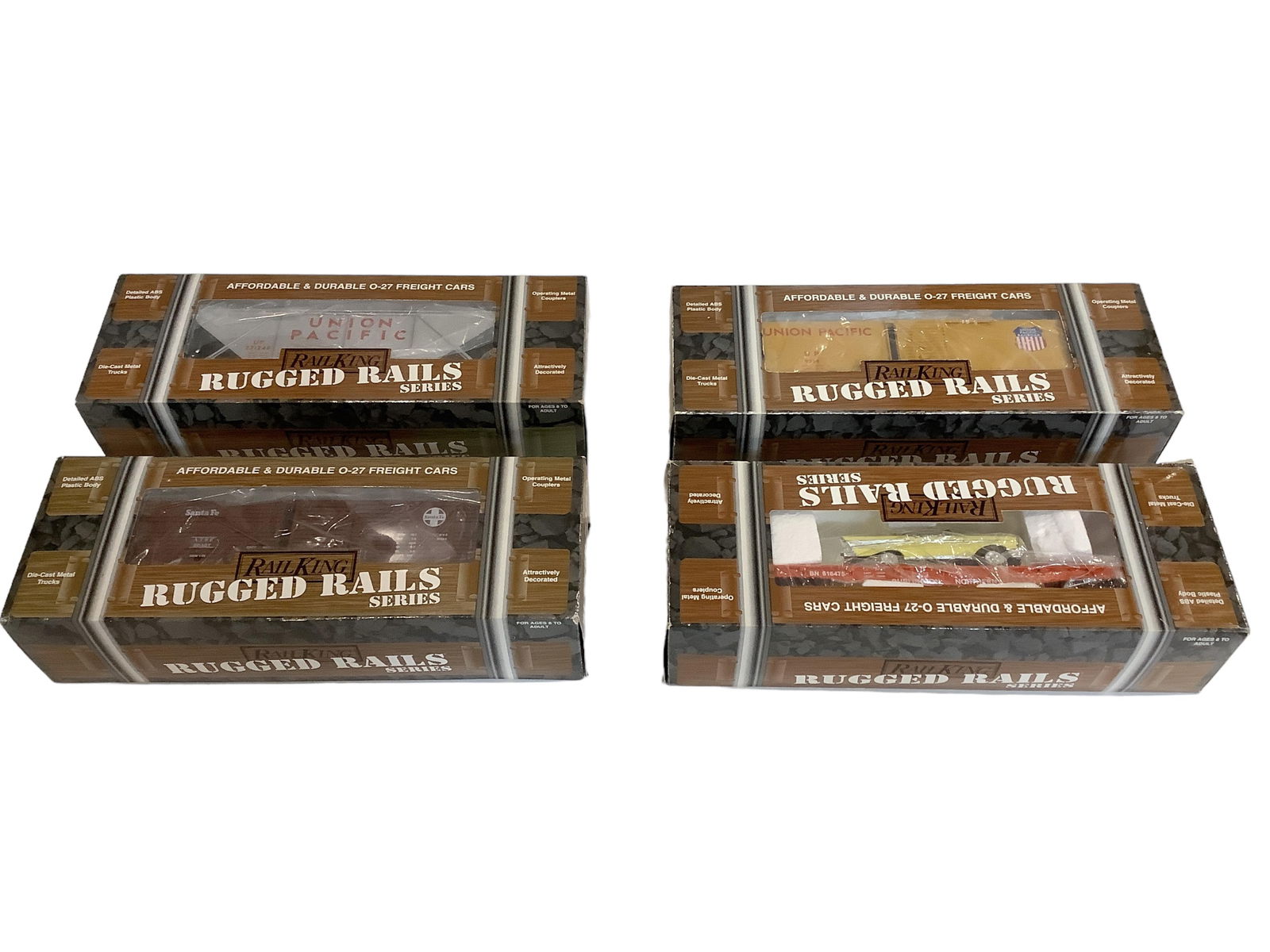 MTH Rail King Rugged Rail 33-7704, Santa Fe Stock Car, 33-7503 Union Pacific Hopper Car, 33-7604 (1 of 1)