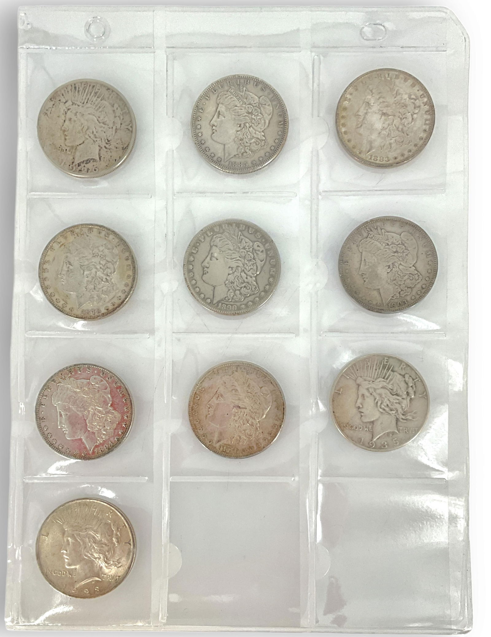 Ten U.S. Morgan and Peace Silver Dollar Coins (1 of 7)
