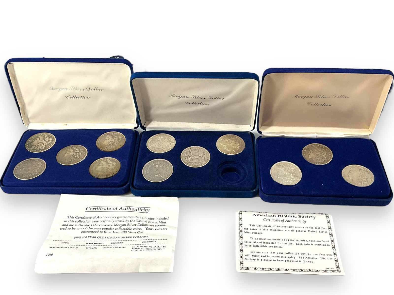 12 One Dollar Coins in Three Blue Velvet Cases From the American Historic Society (1 of 6)