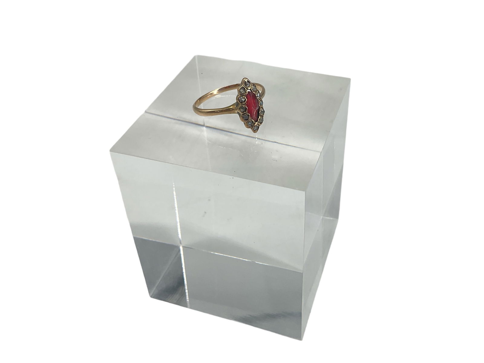 Antique 10kt Yellow Gold Diamond & Garnet Navette Ring (1 of 7)