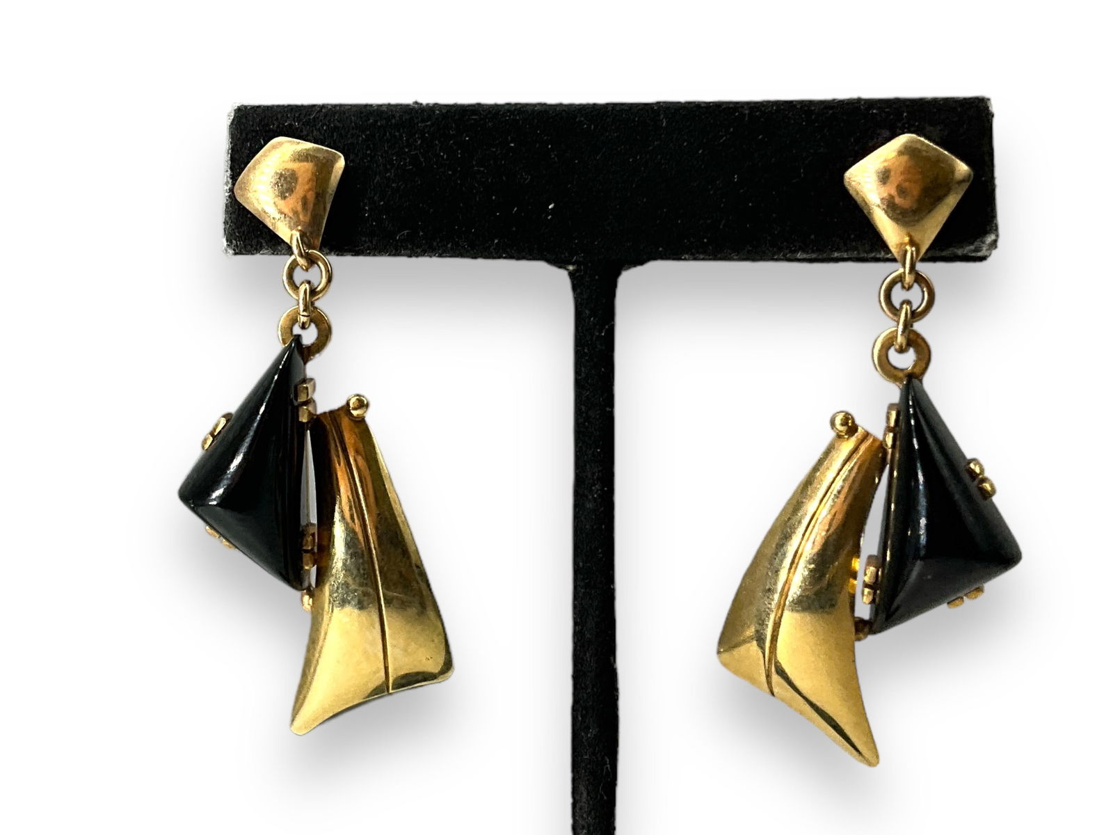 Signed 14kt Yellow Gold Onyx Earrings (1 of 5)