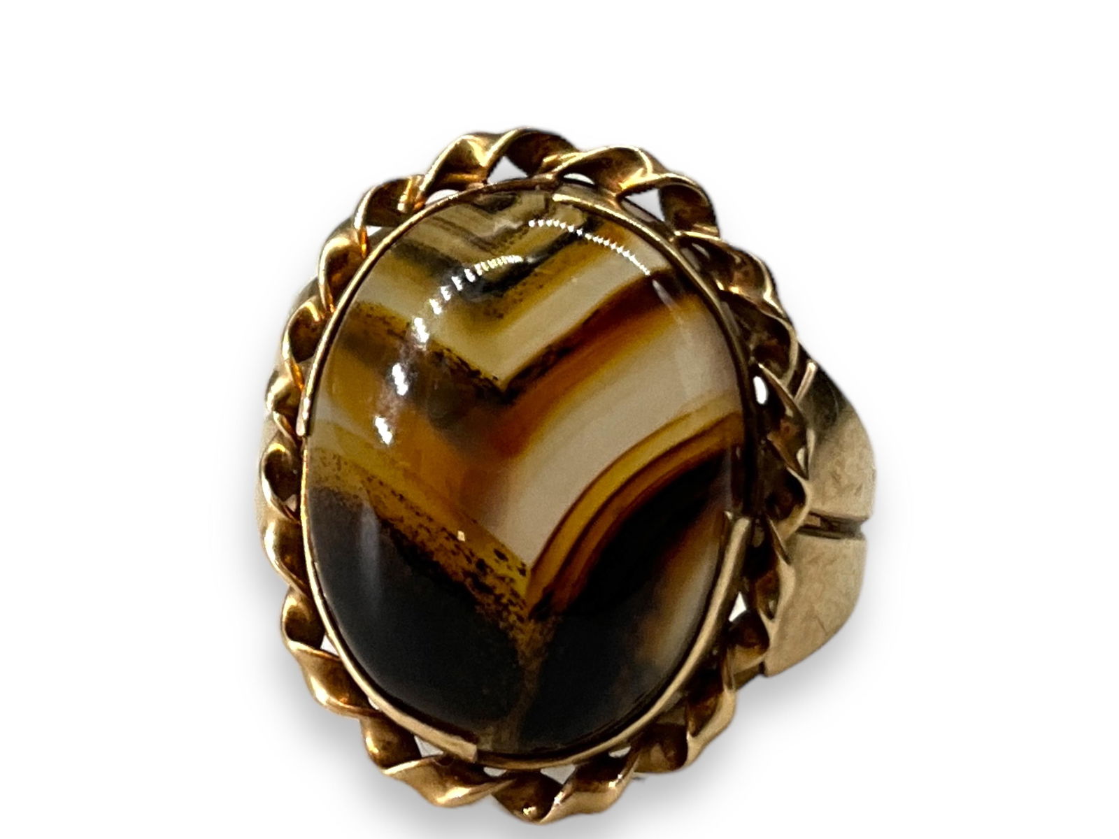 Striking 10kt Yellow Gold Banded Agate Ring (1 of 6)